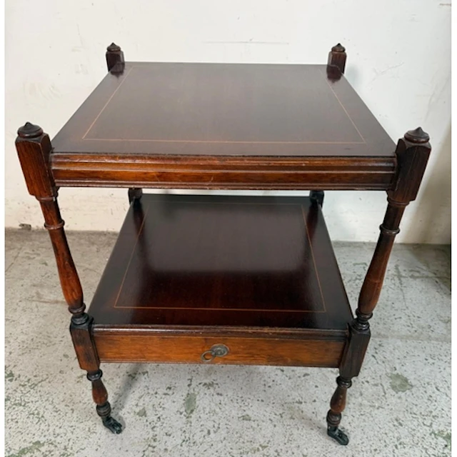 A Mahogany string inlaid side table with shelf under.