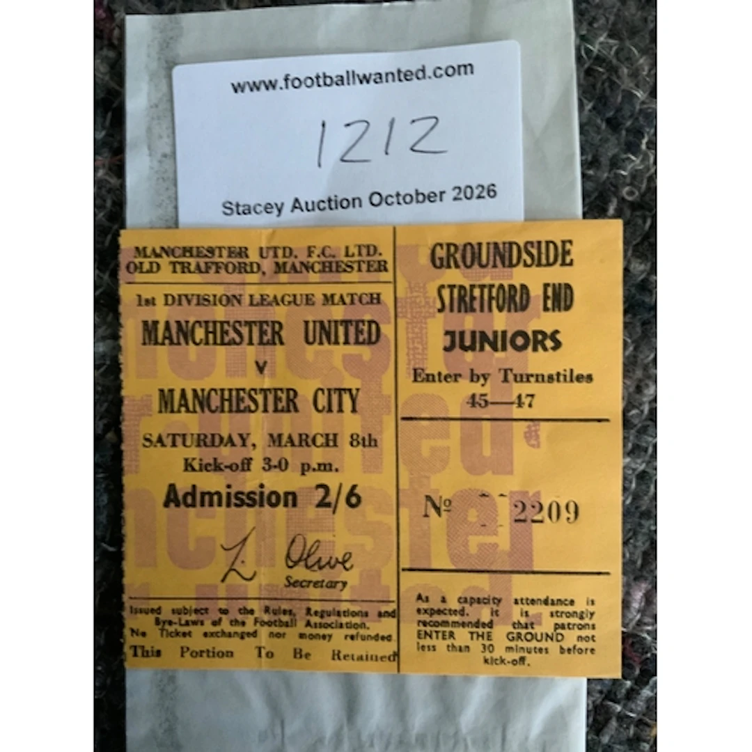 1968/69 Manchester United v Man City Yellow Football Ticket:...