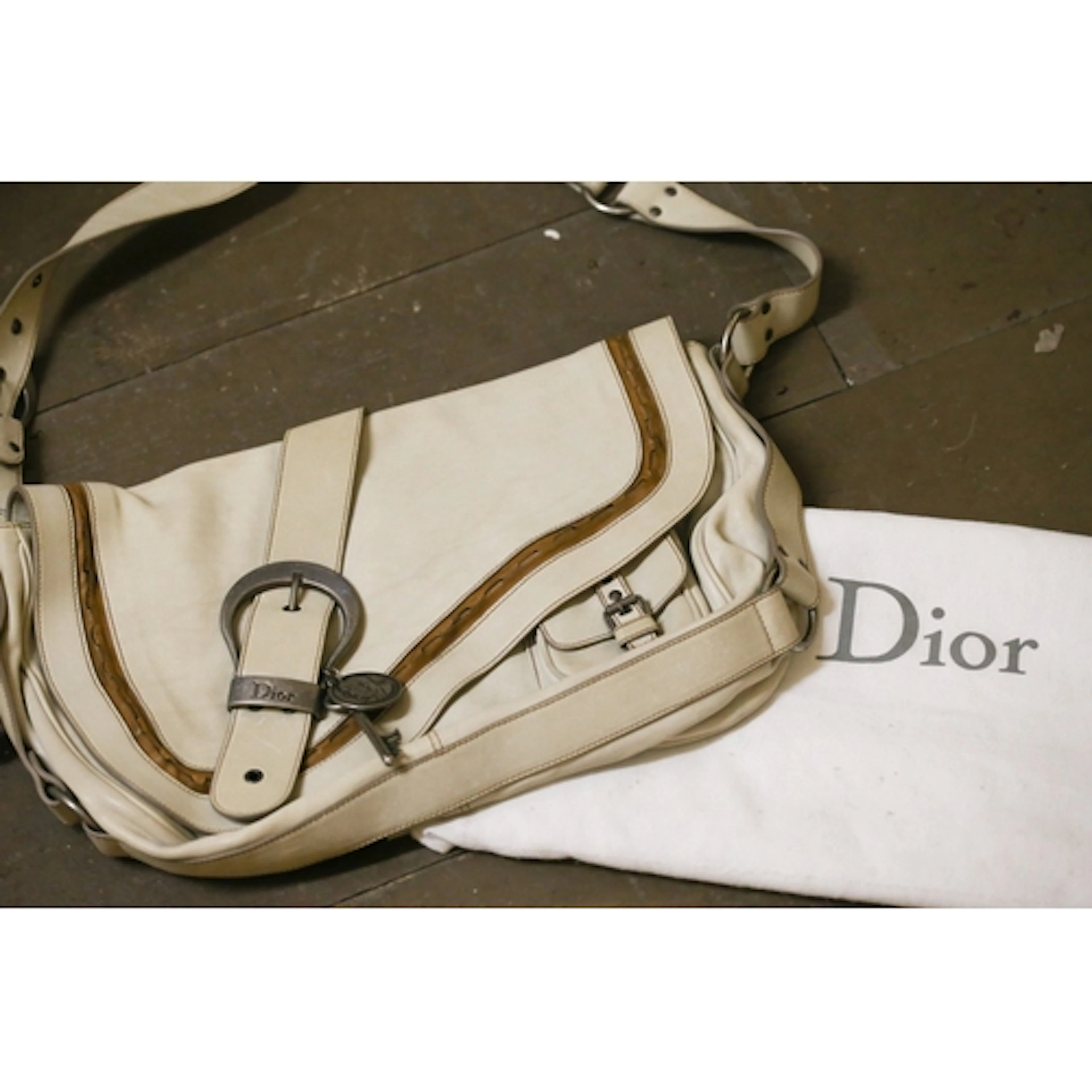 Vintage Christian Dior Gaucho Beige Leather Crossbody Bag wi...