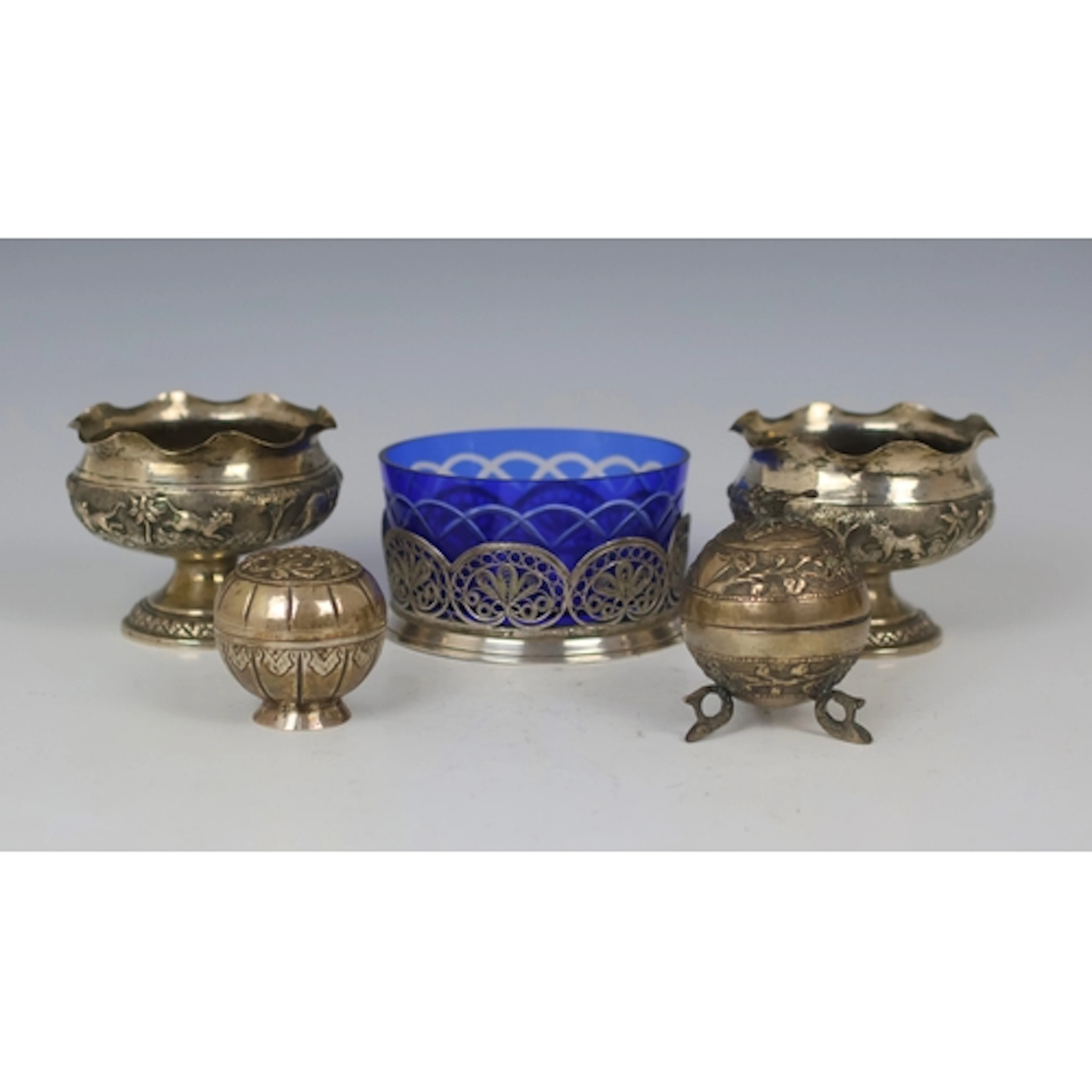 A selection of silver coloured and silver plated pieces, inc...