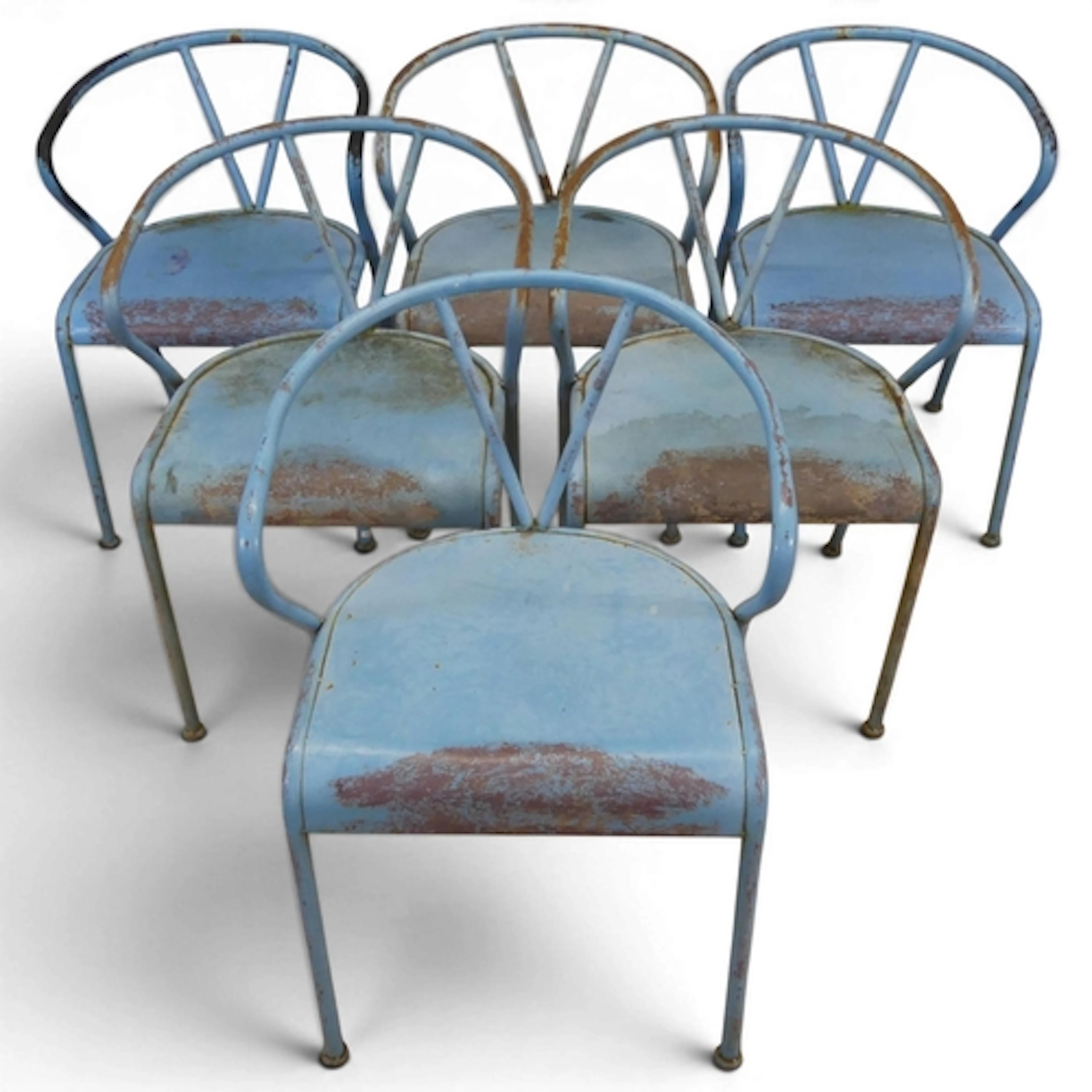 A set of six mid-century style steel wishbone chairs with di...