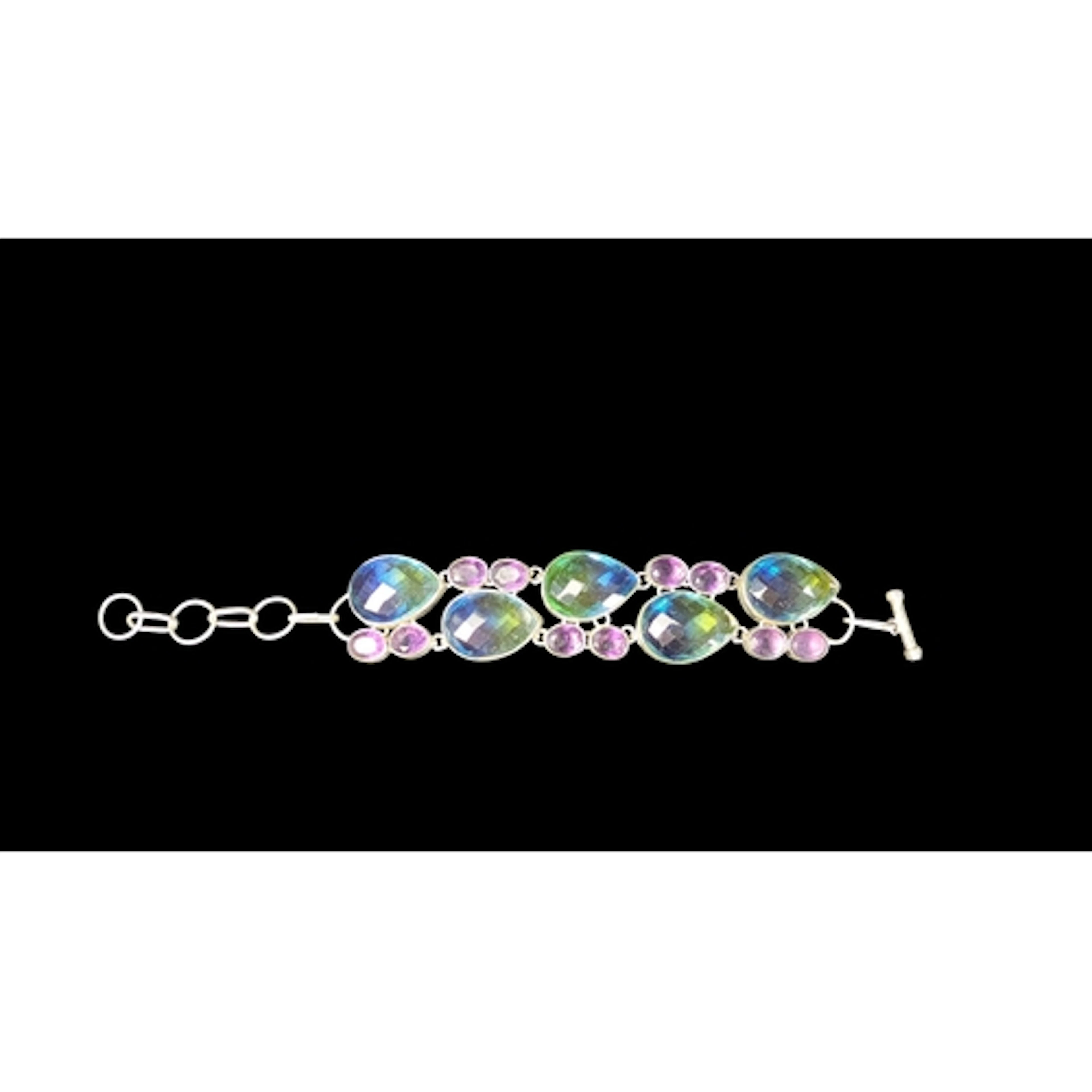 925 silver Bracelet with bezel-set, faceted pear-shaped blue...