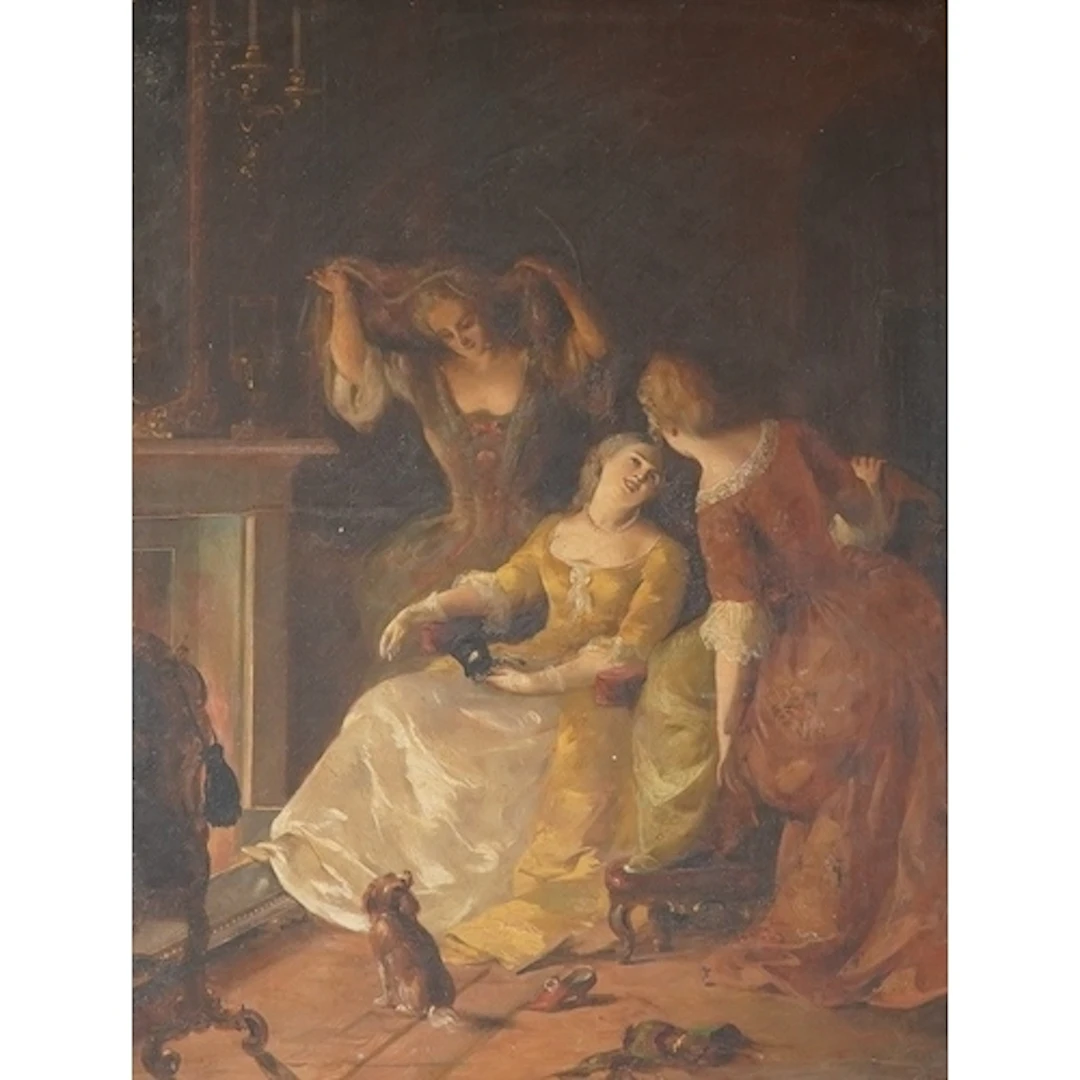 J. Noble, late 19th century, three ladies in a parlour, insc...