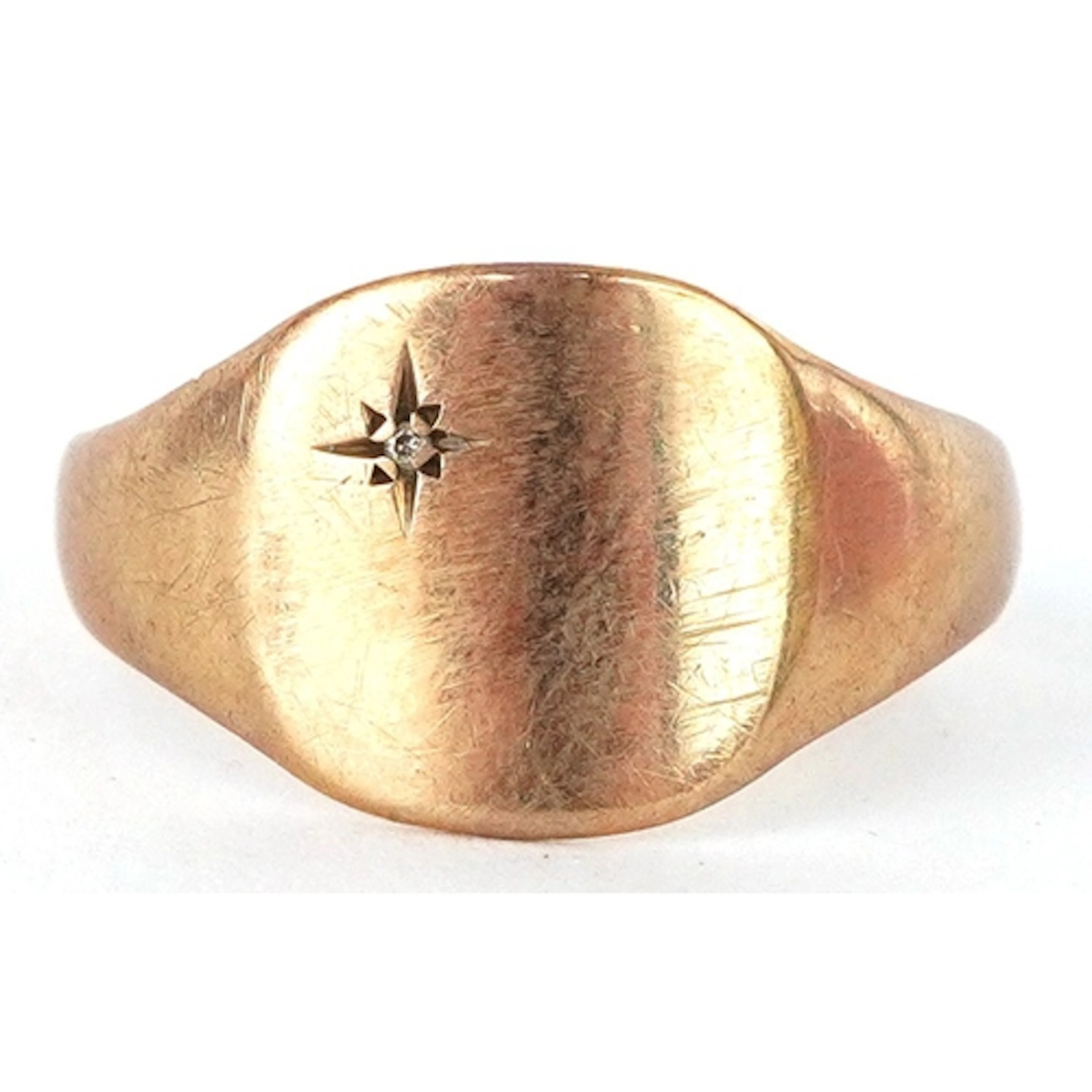 9ct gold unengraved signet ring set with a diamond, size V, ...