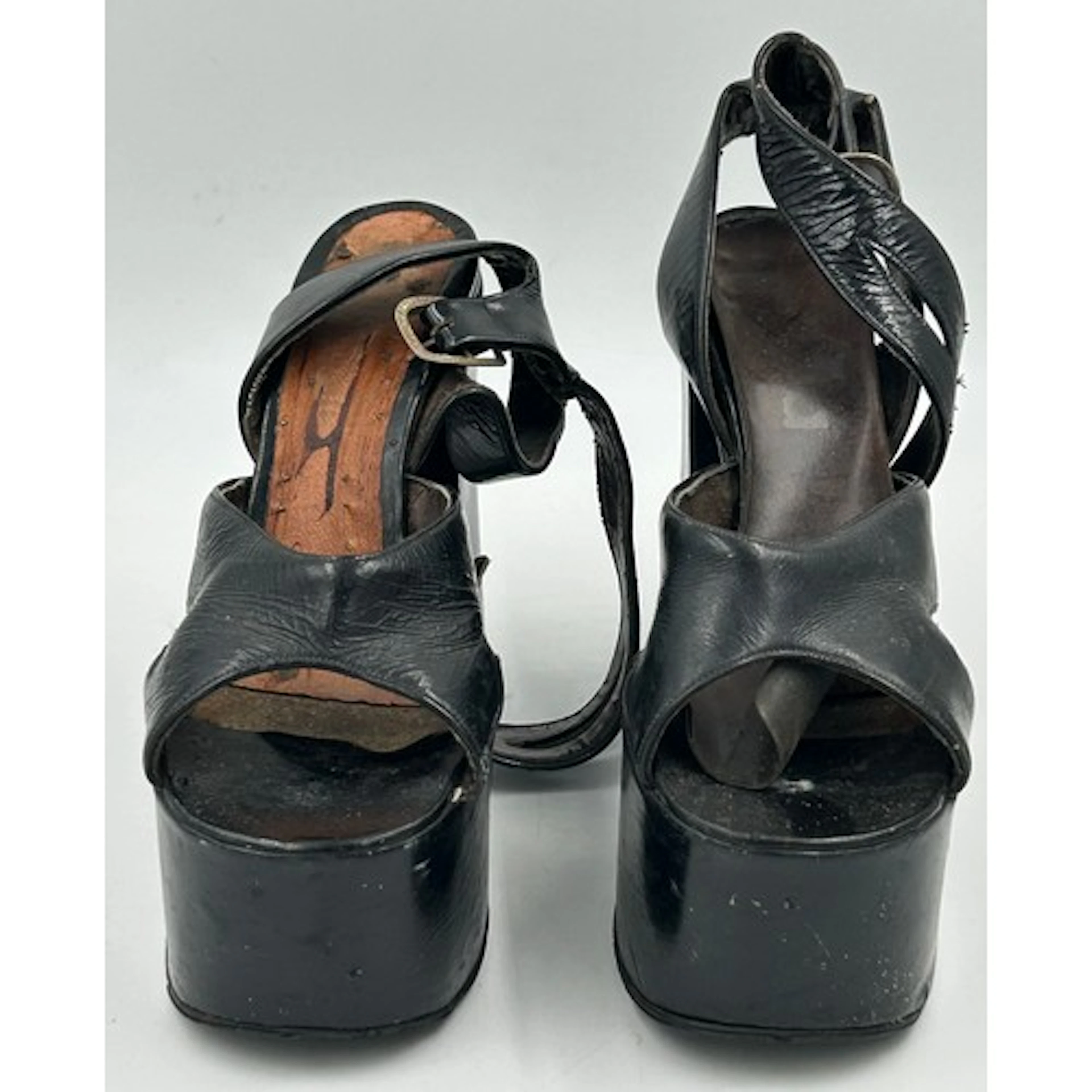 Biba: a pair of 1970's black leather platform shoes, approx....
