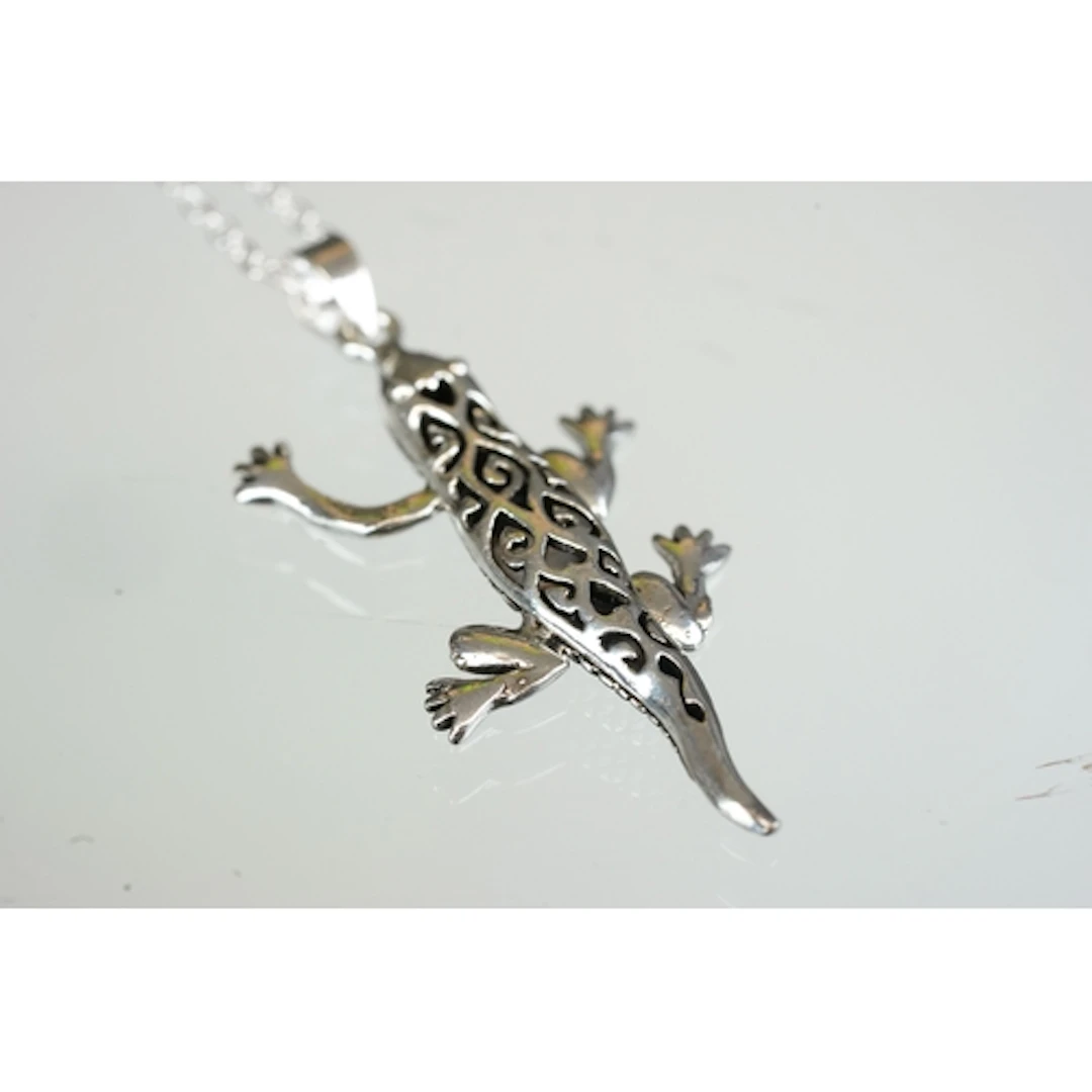Silver salamander pendant necklace