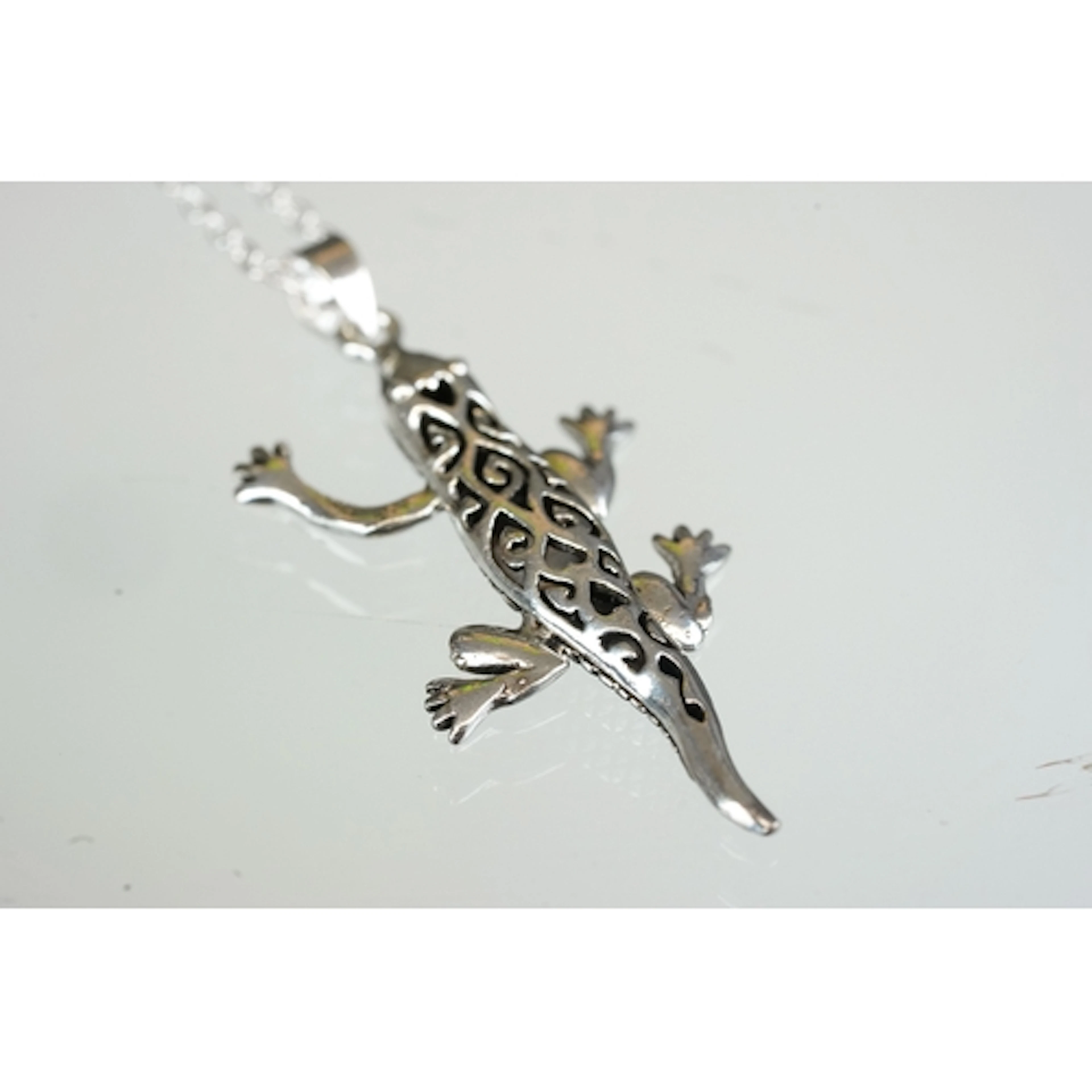 Silver salamander pendant necklace