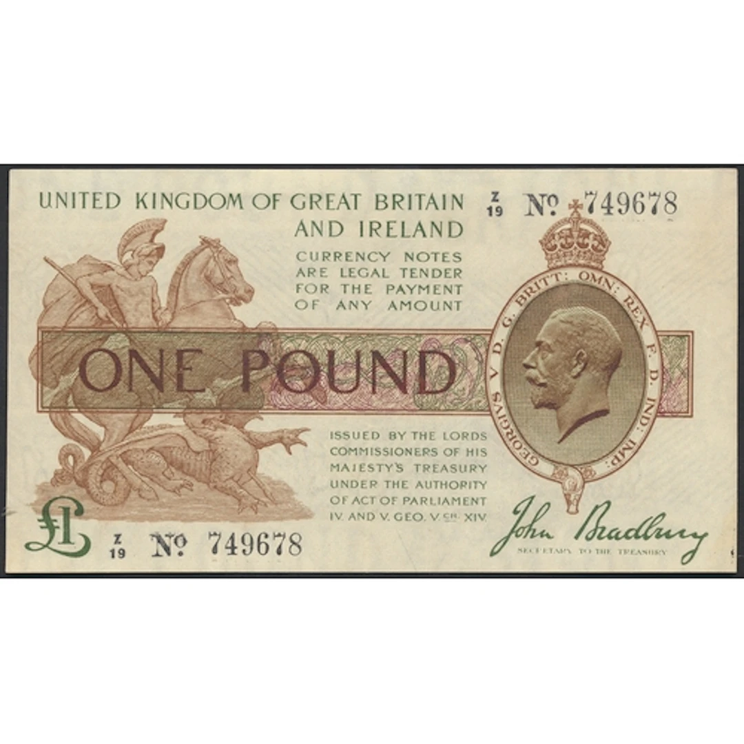 J.S. Bradbury. £1 Z/19 749678 control note extremely fine. (...