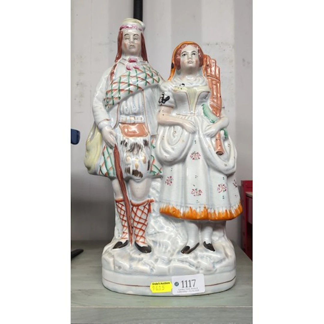 Victorian Staffordshire-style polychrome earthenware flatbac...