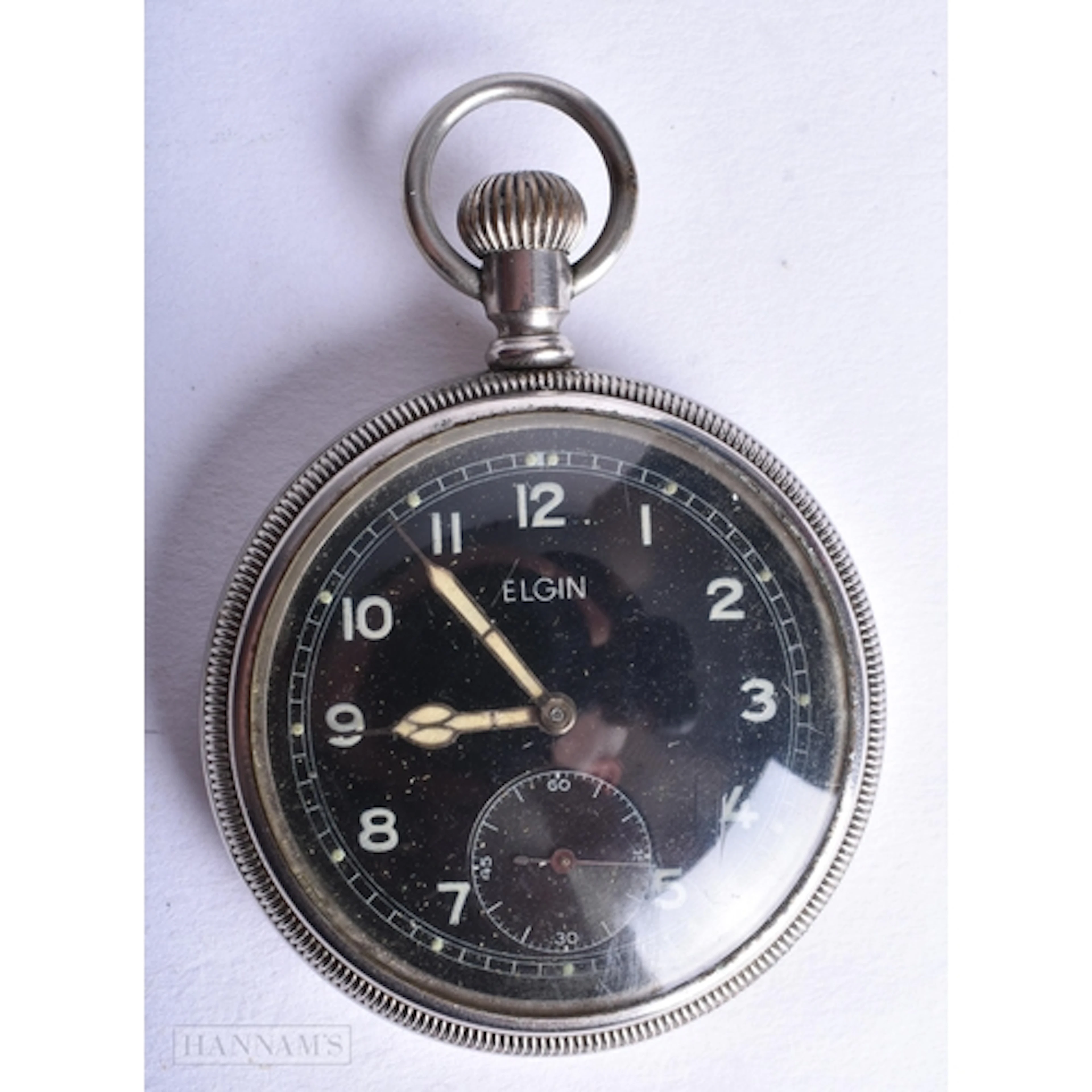 AN ELGIN GSMK II A8230 MILITARY POCKET WATCH. Running. 5 cm ...