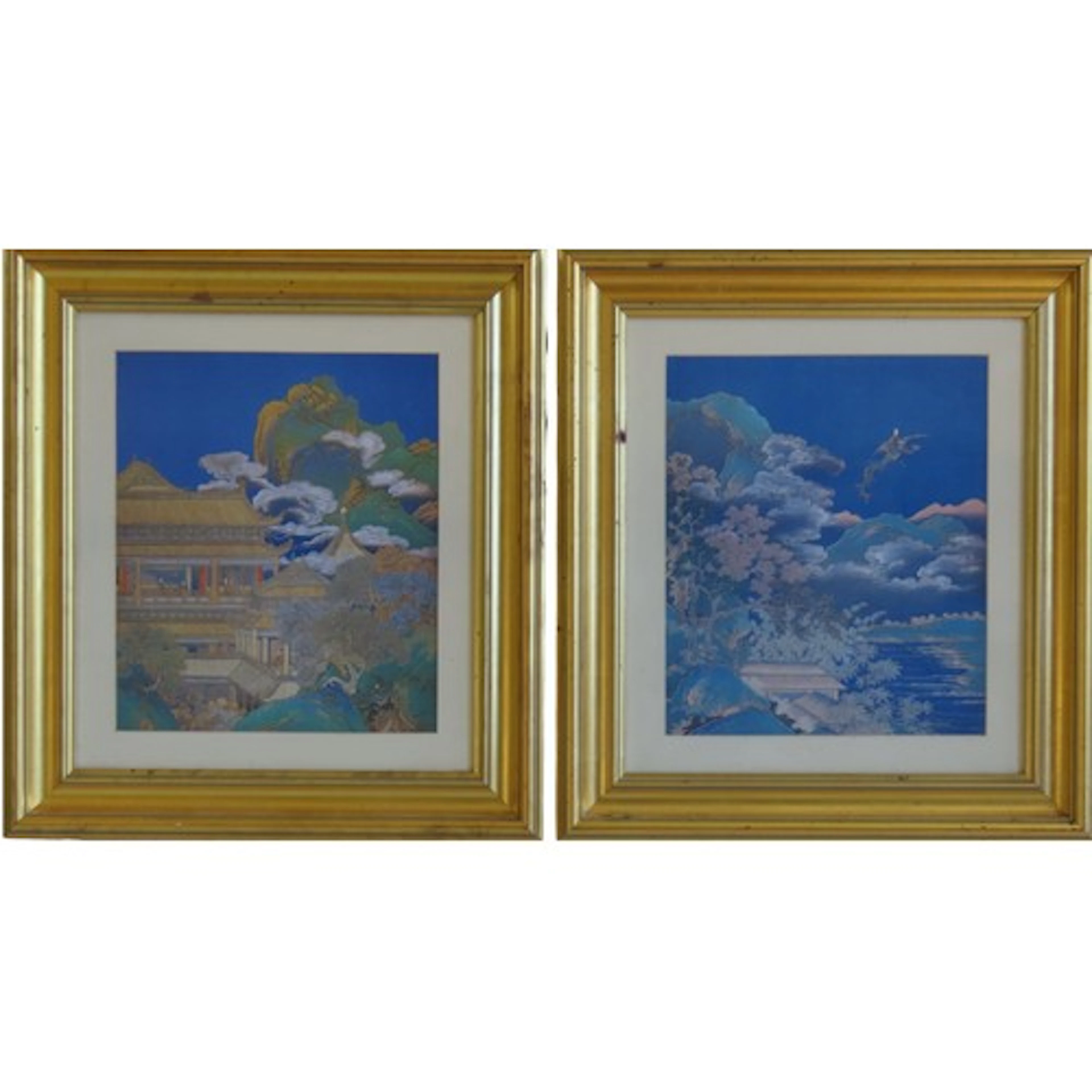 A PAIR OF CHINESE TRADITIONAL SCENE COLOUR PRINTS one depict...