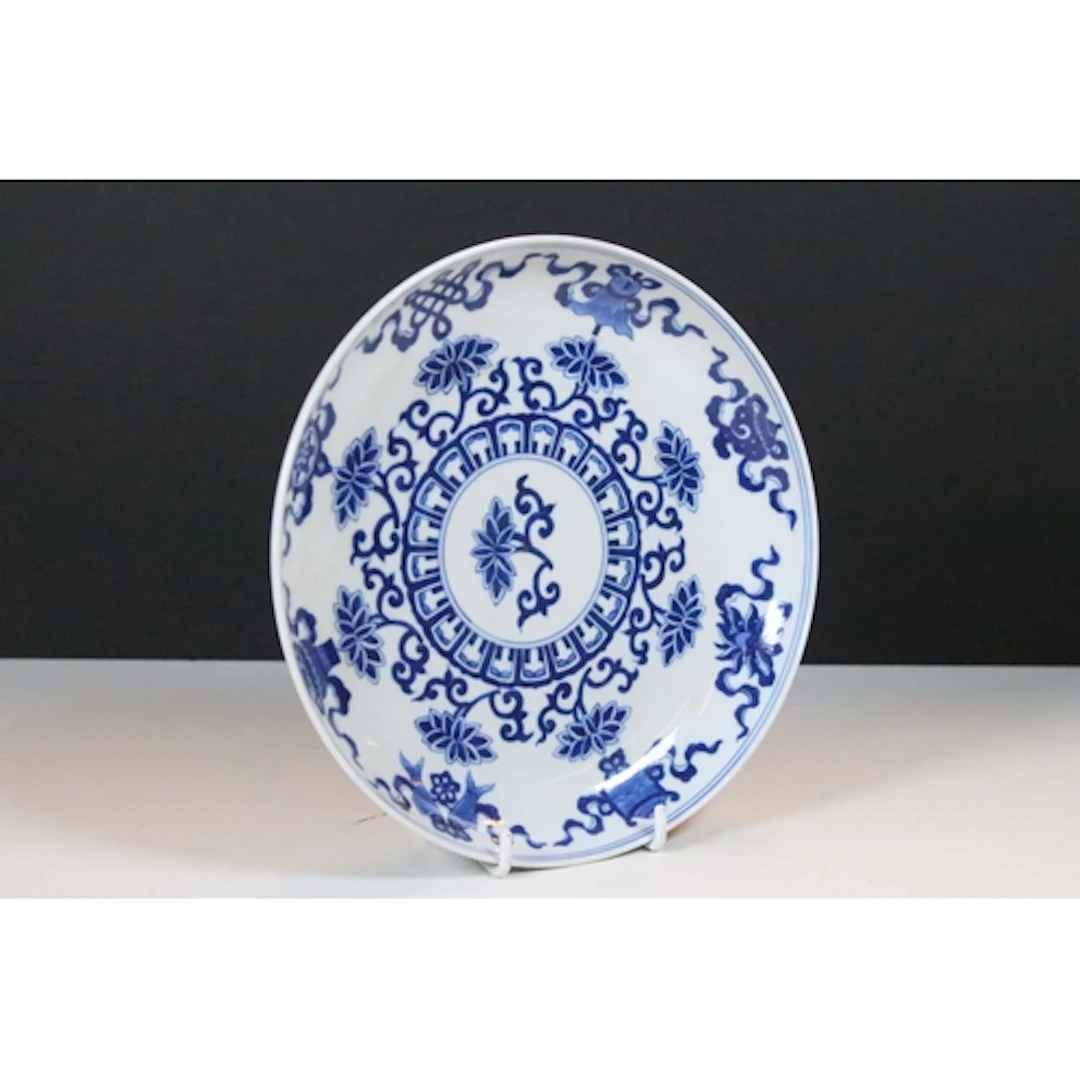 19th century Chinese plate with blue and white hand-painted ...