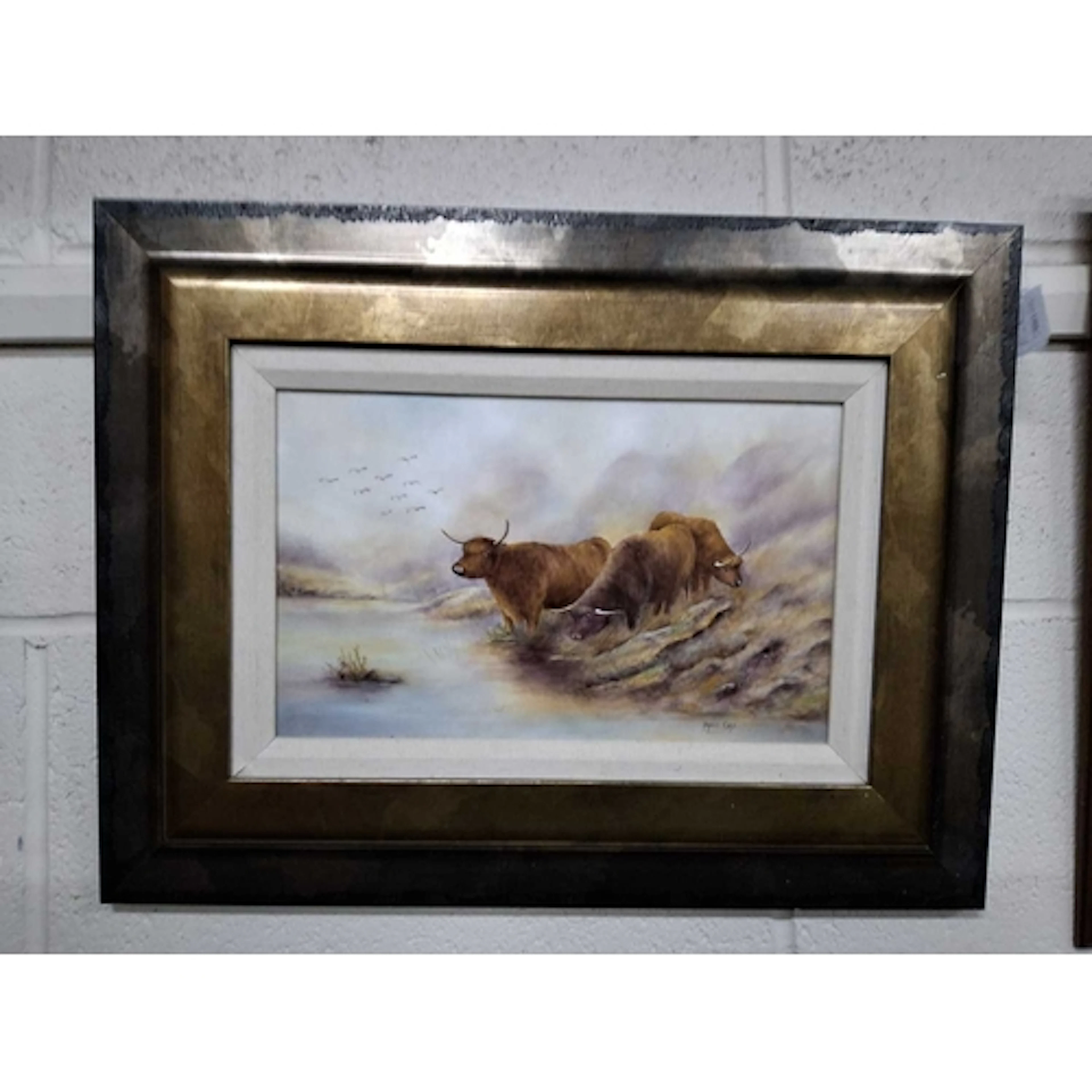 A HAND-PAINTED PORCELAIN PLAQUE WITH HIGHLAND SCENE, signed ...