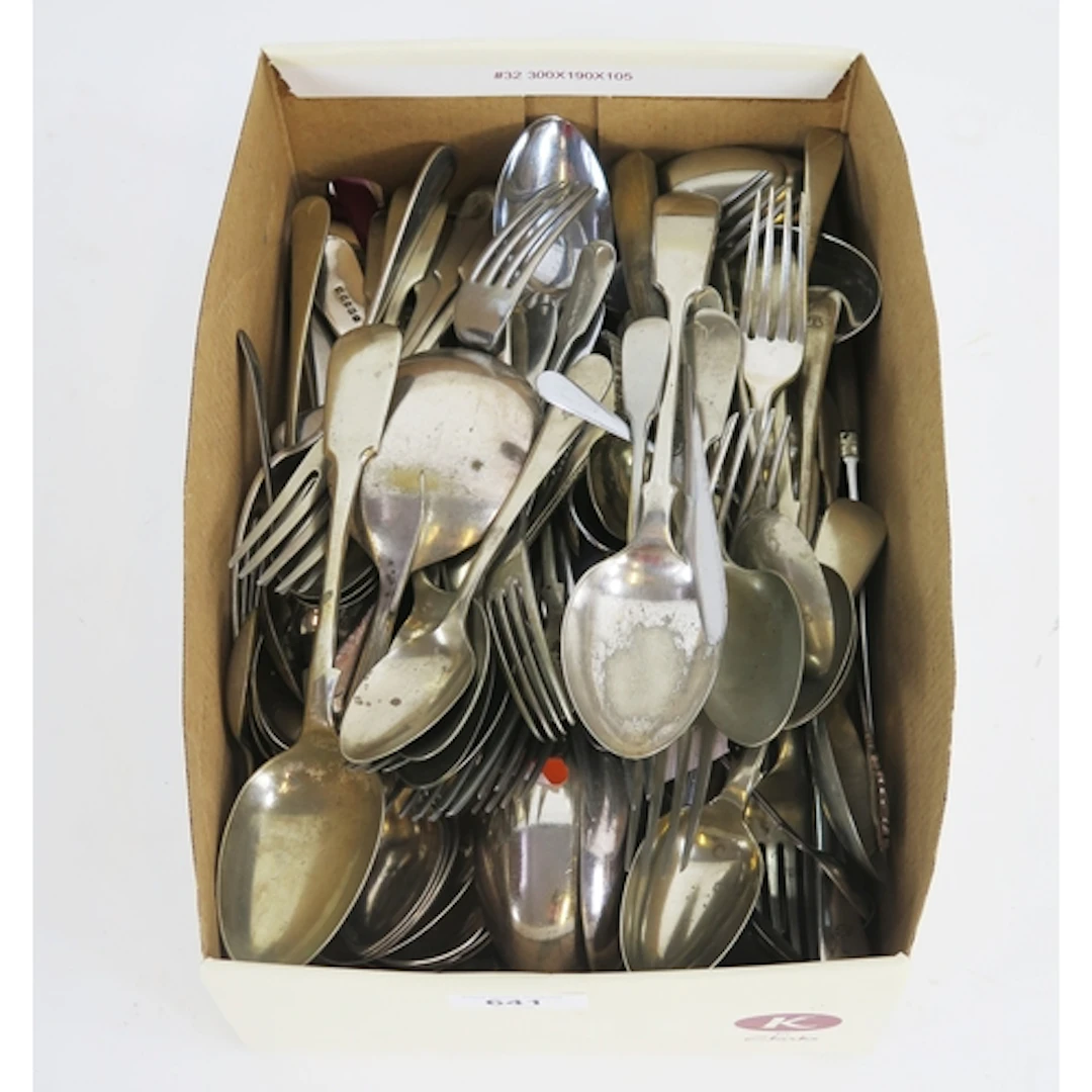 A collection of assorted plated flatwares and cutlery.