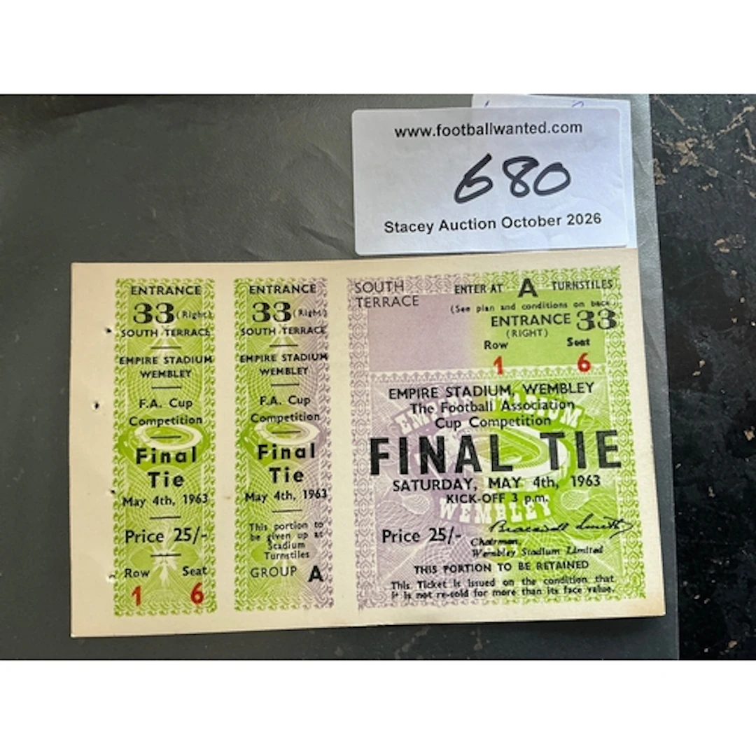 1963 FA Cup Final Proof Copy Football Ticket: Manchester Uni...