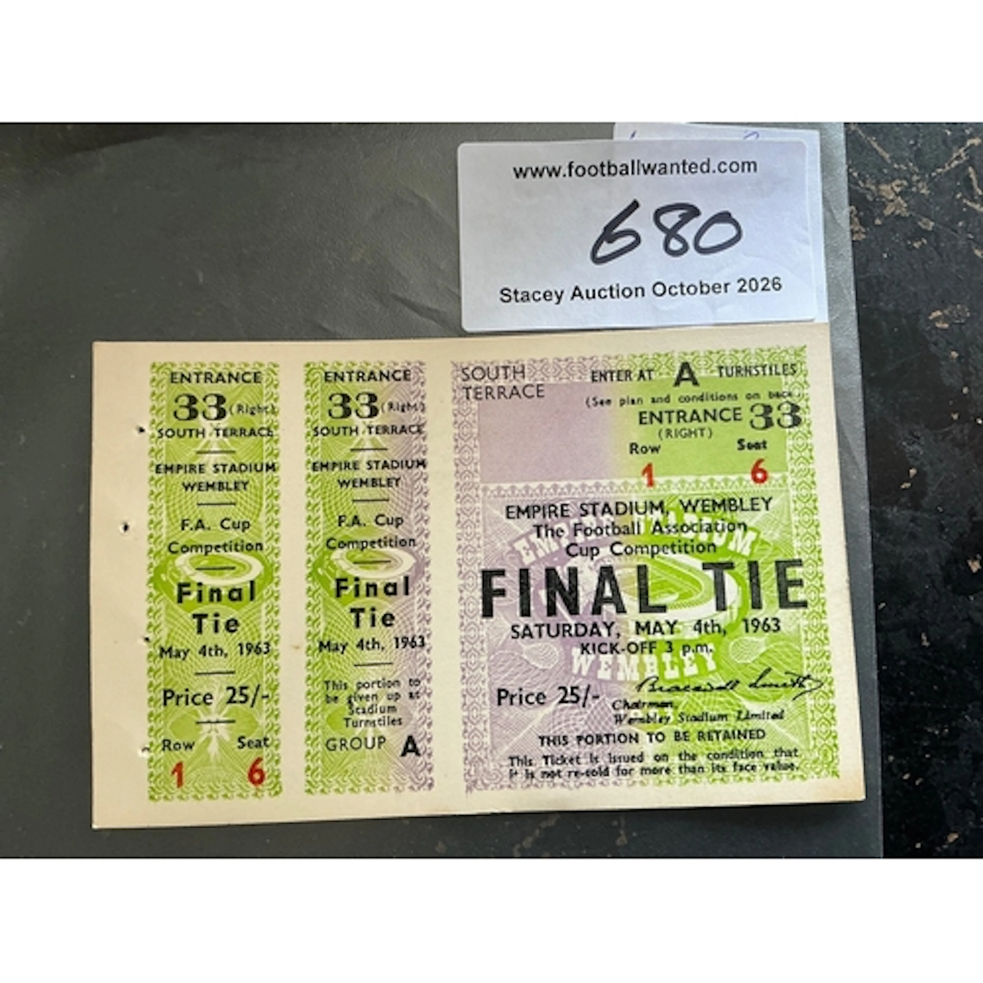 1963 FA Cup Final Proof Copy Football Ticket: Manchester Uni...