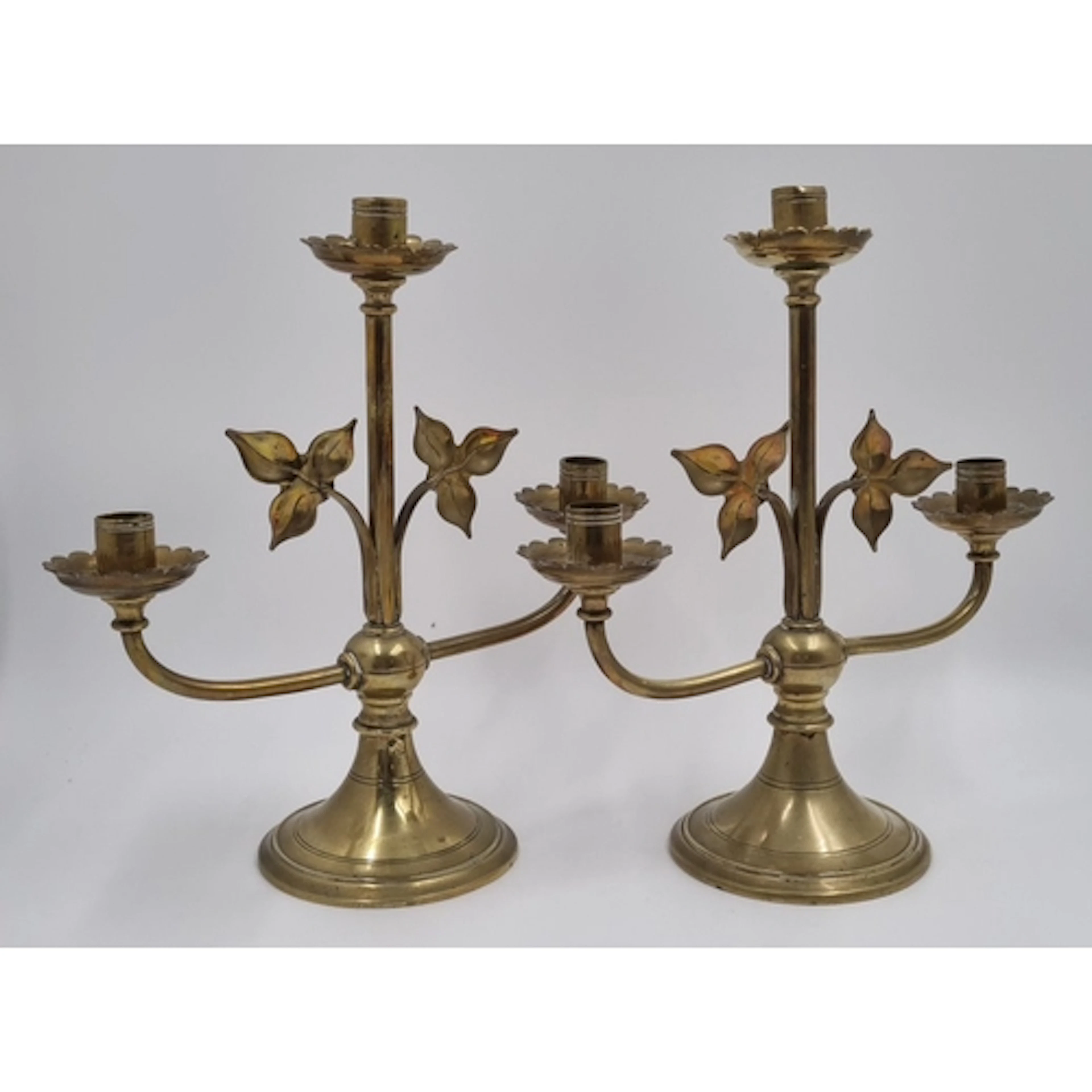 Pair of Ornate Brass Three-Light Candelabra, H: 33cm.