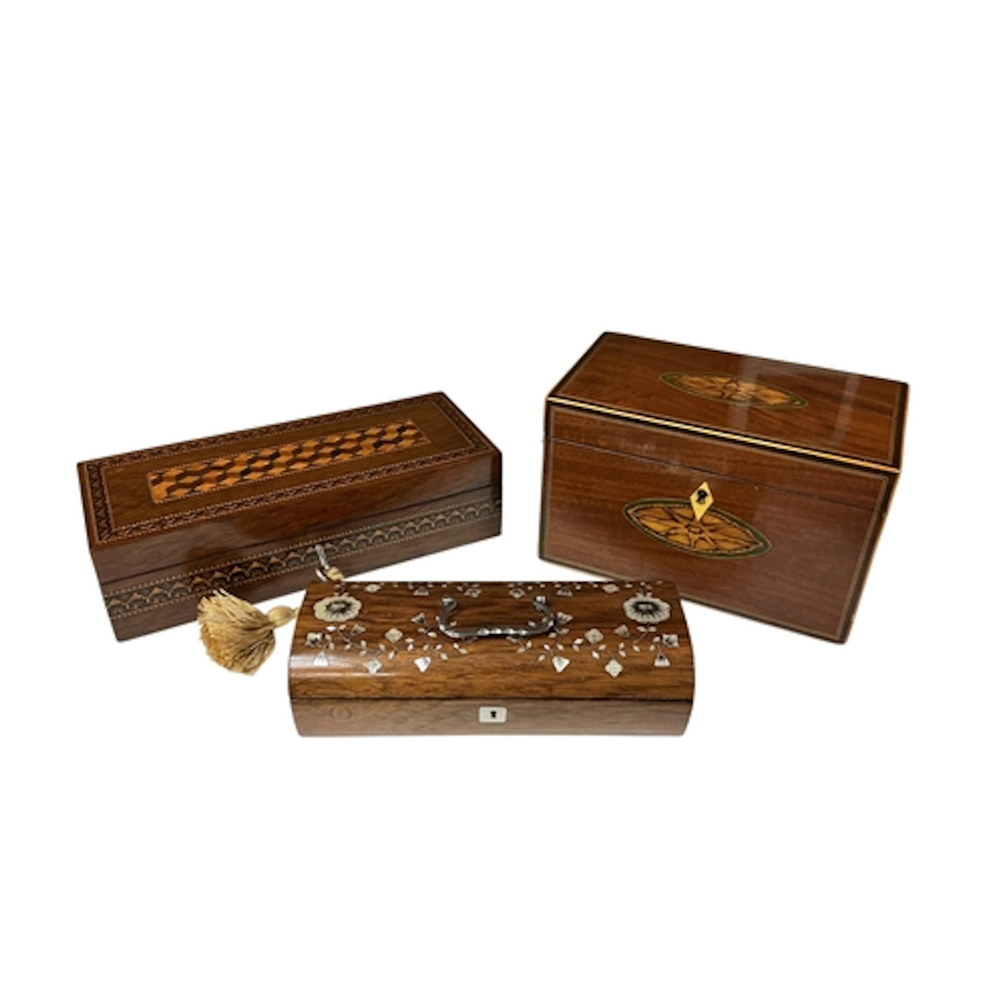 A George III inlaid mahogany rectangular tea caddy, width 18...