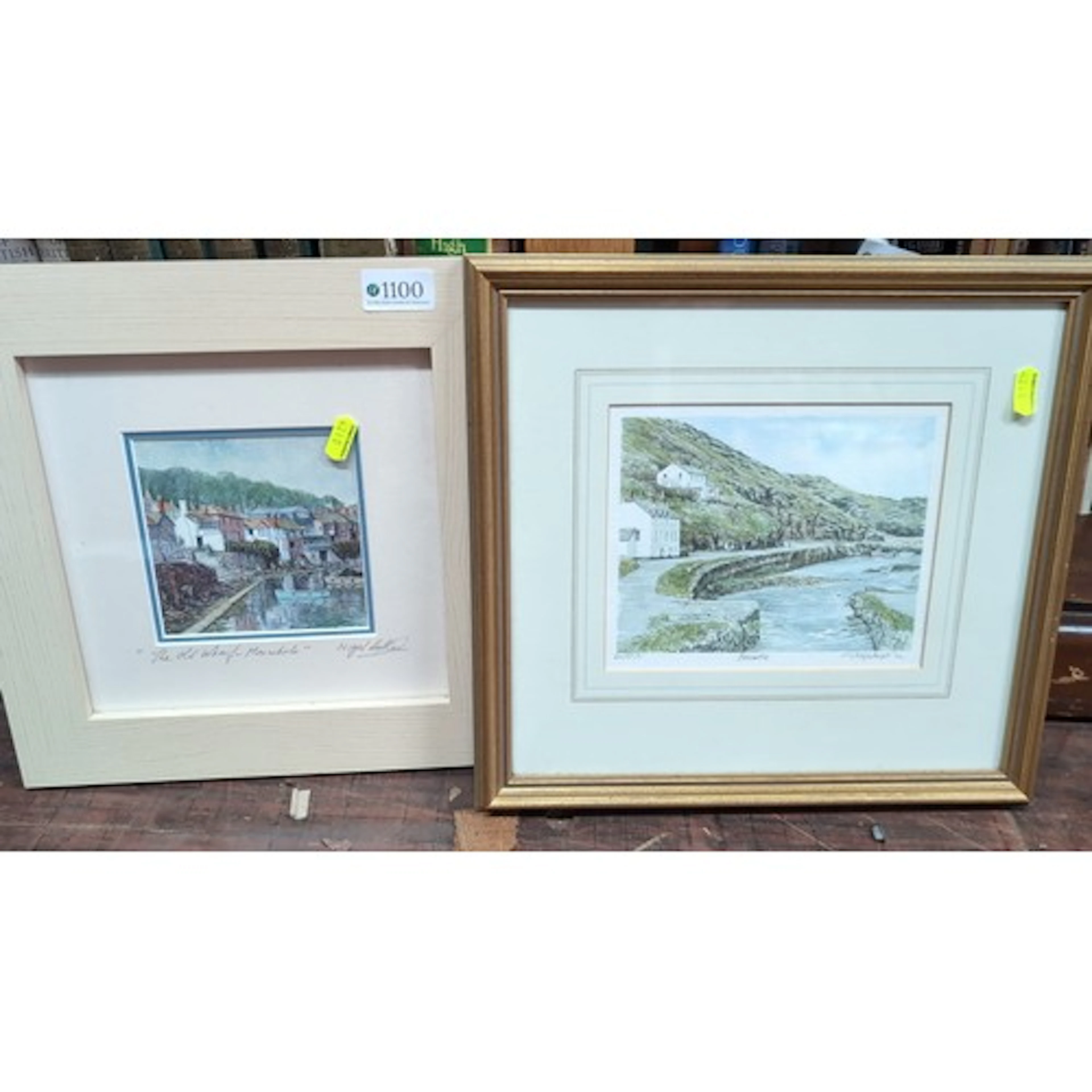 Two framed colour prints of coastal topography and harbour s...