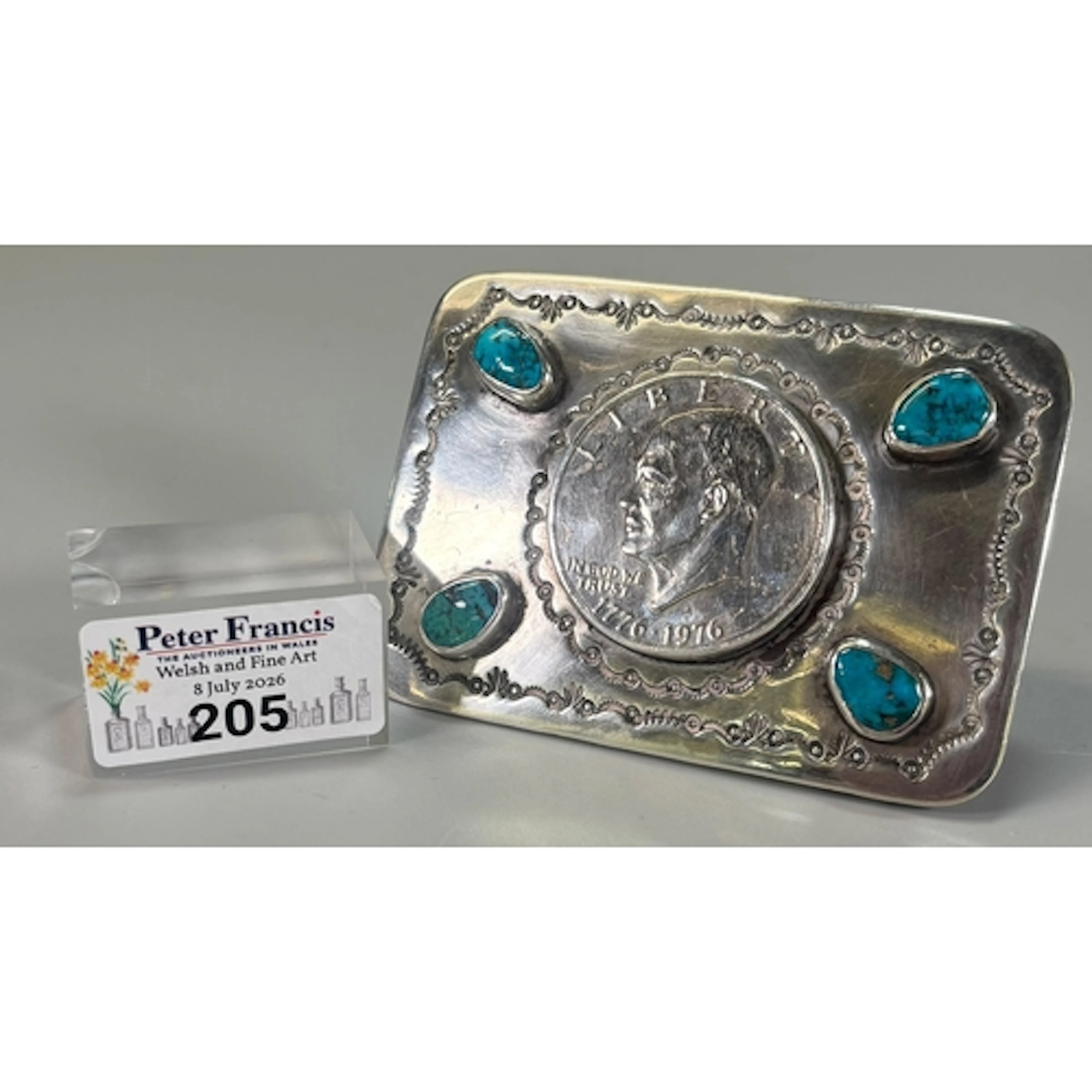 Navajo sterling silver belt buckle, with Eisenhower 1776 - 1...