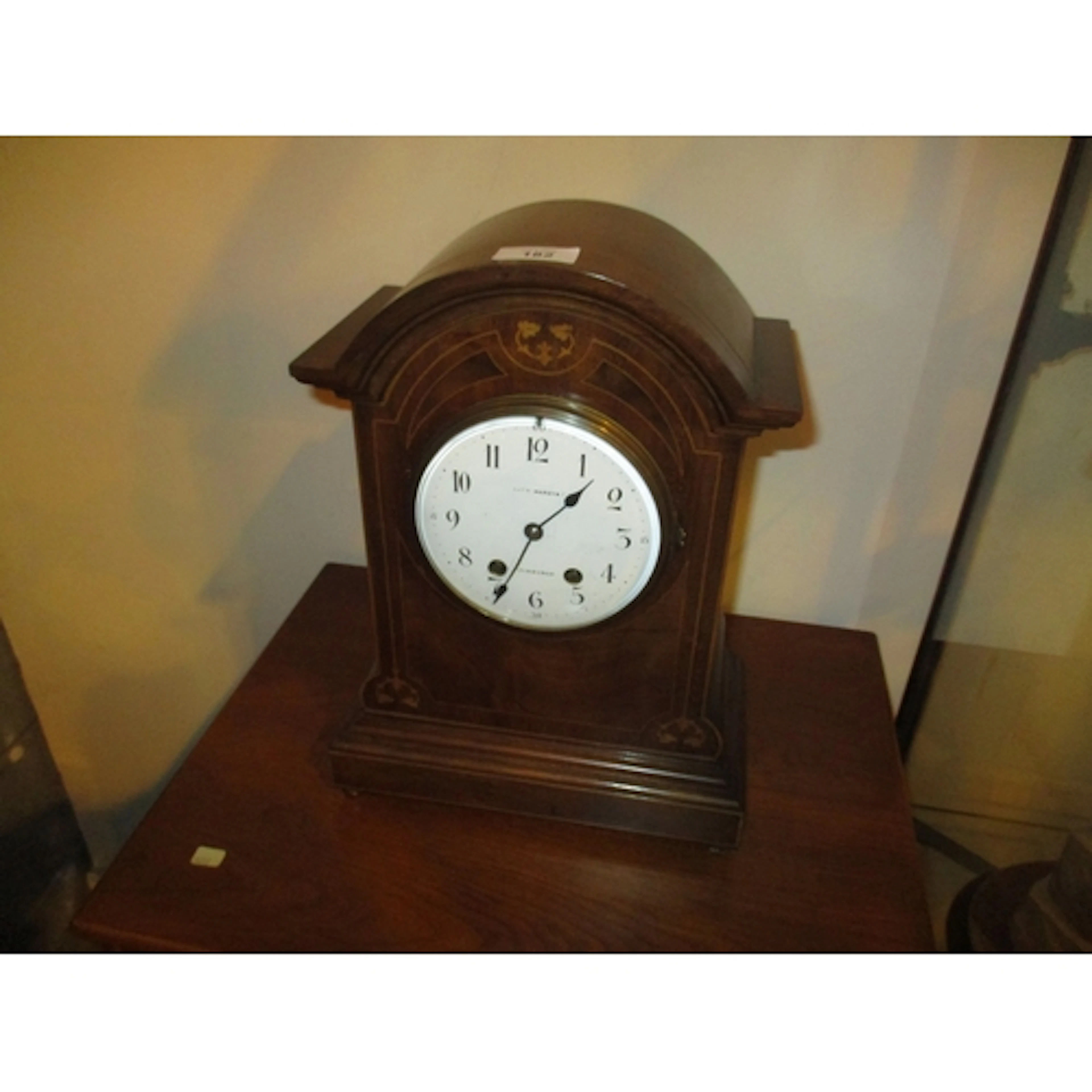 Edwardian Inlaid Mahogany Mantel Clock Signed Hardy & Co, Ed...