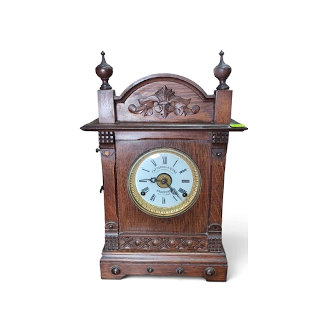Fattorini & Sons, Bradford, oak mantel alarm clock, circ...