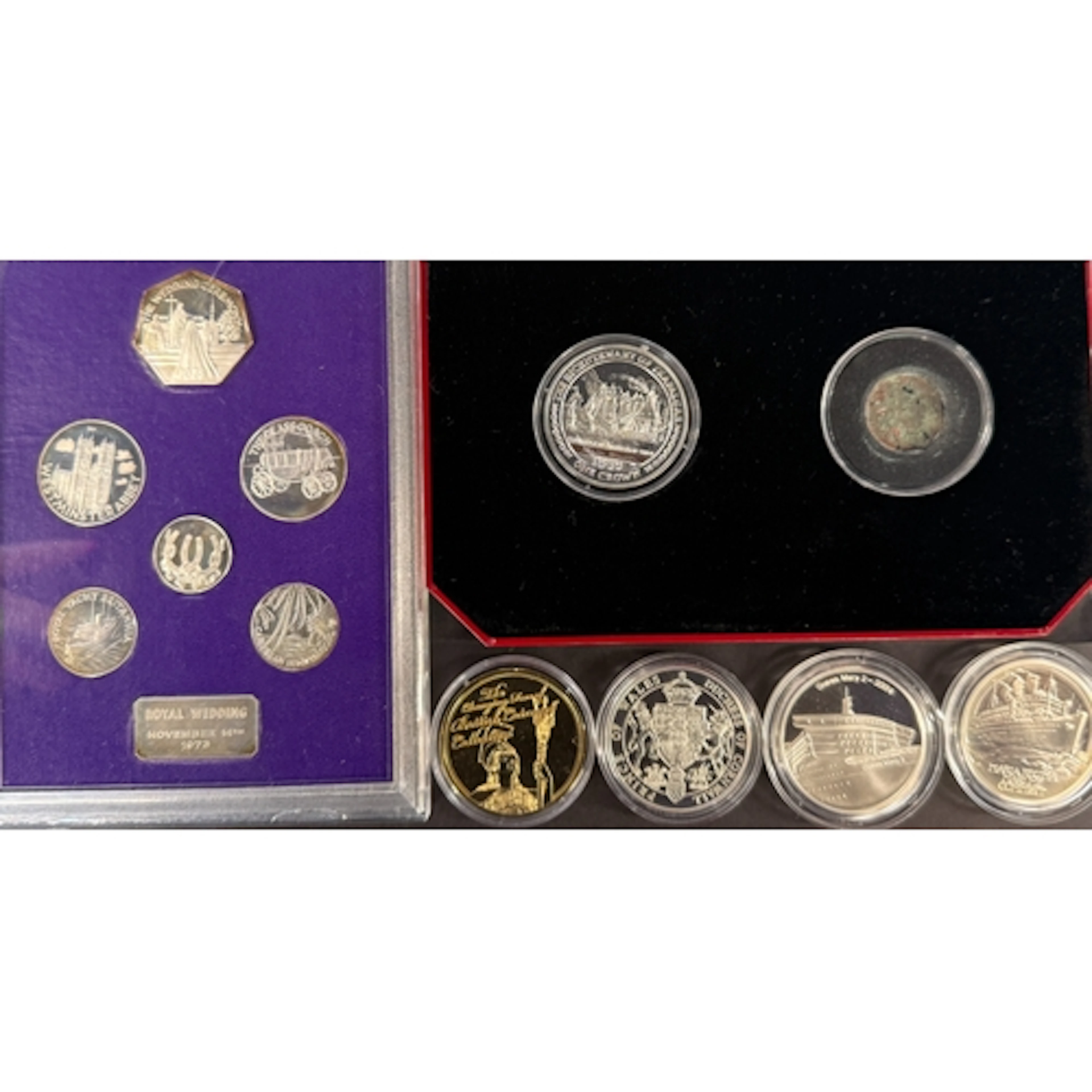 A group of commemorative silver coins and medals, comprising...
