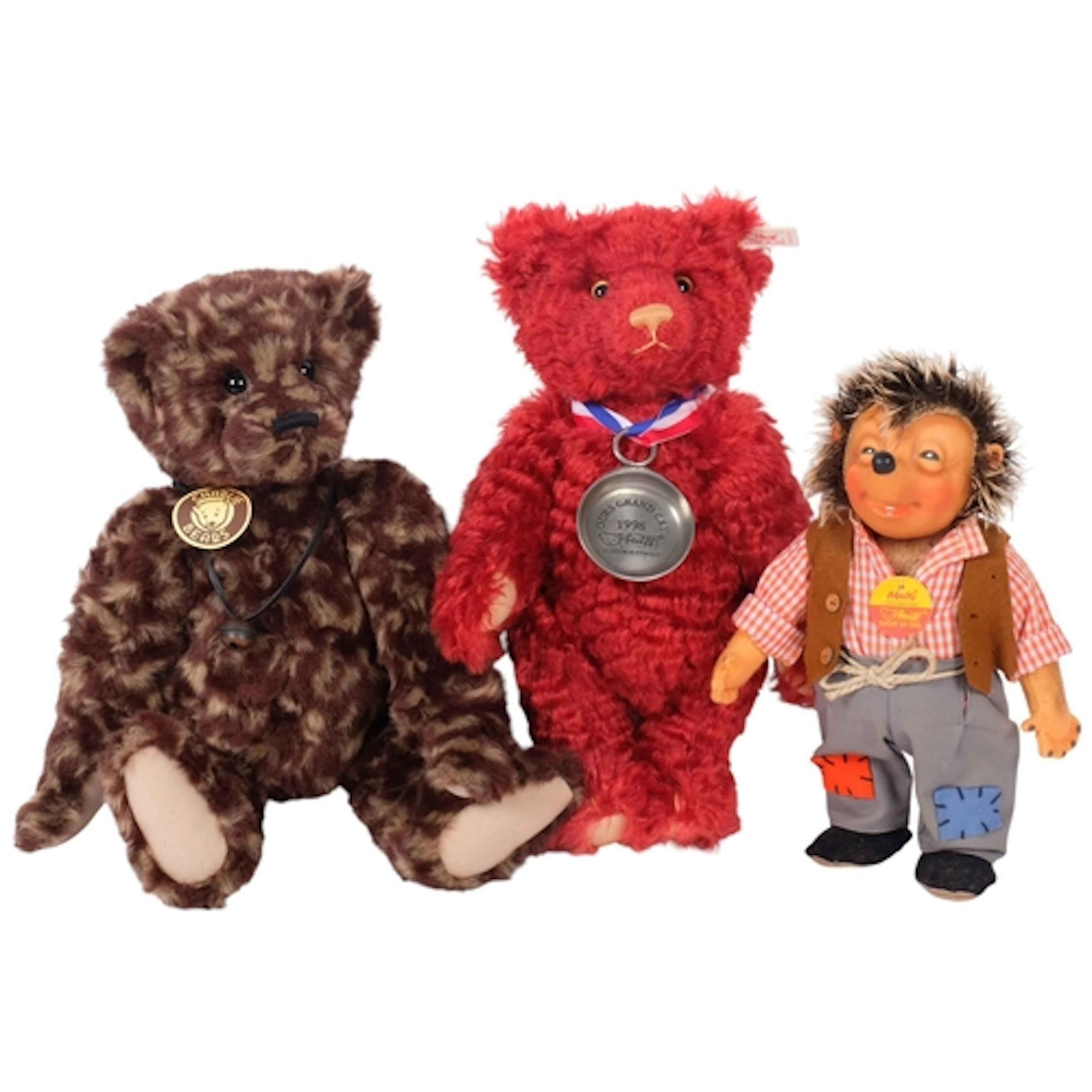 Steiff Mecki figure, H25cm, a 1998 Steiff red bear, and a Ch...