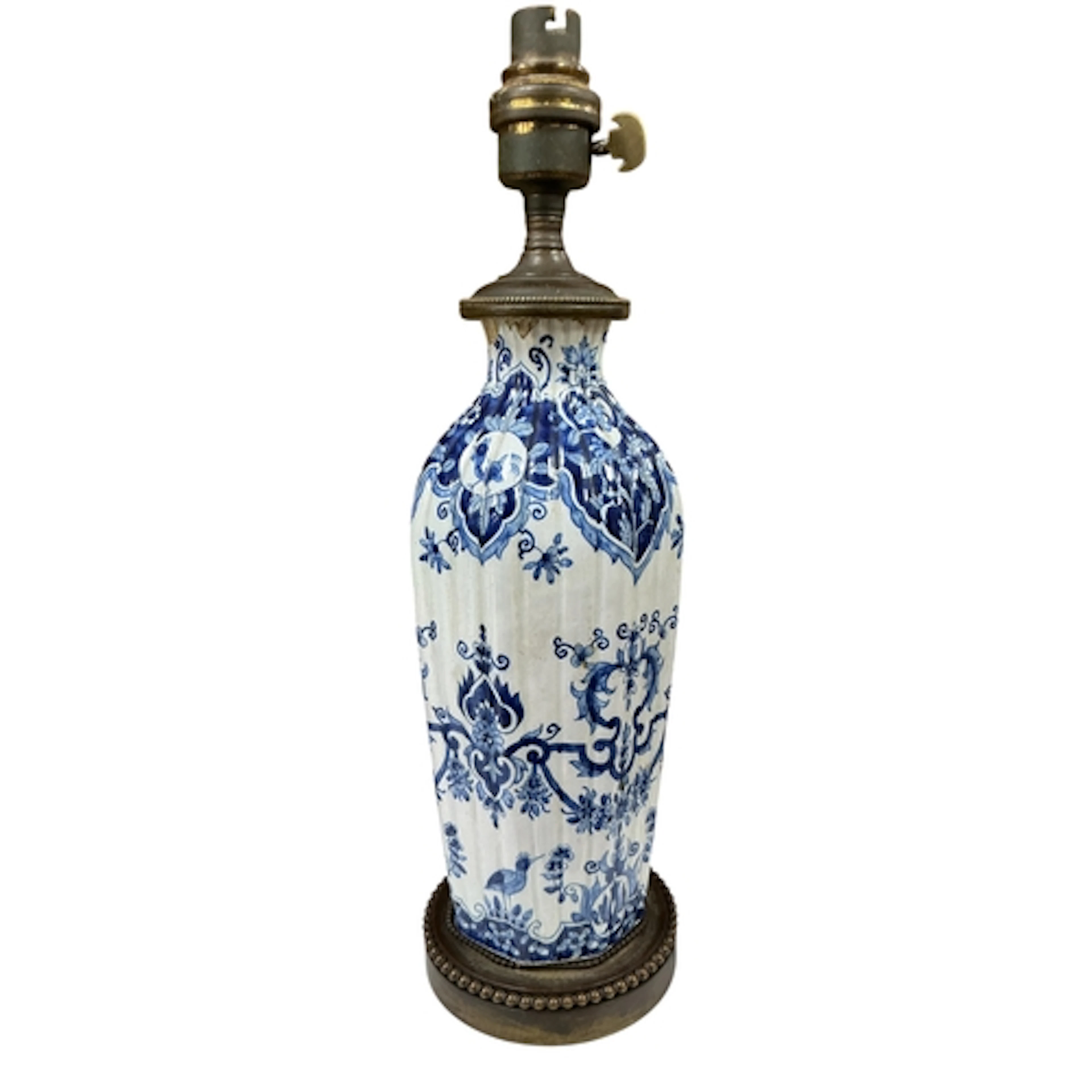 A 19th century French blue & white faience vase converted to...