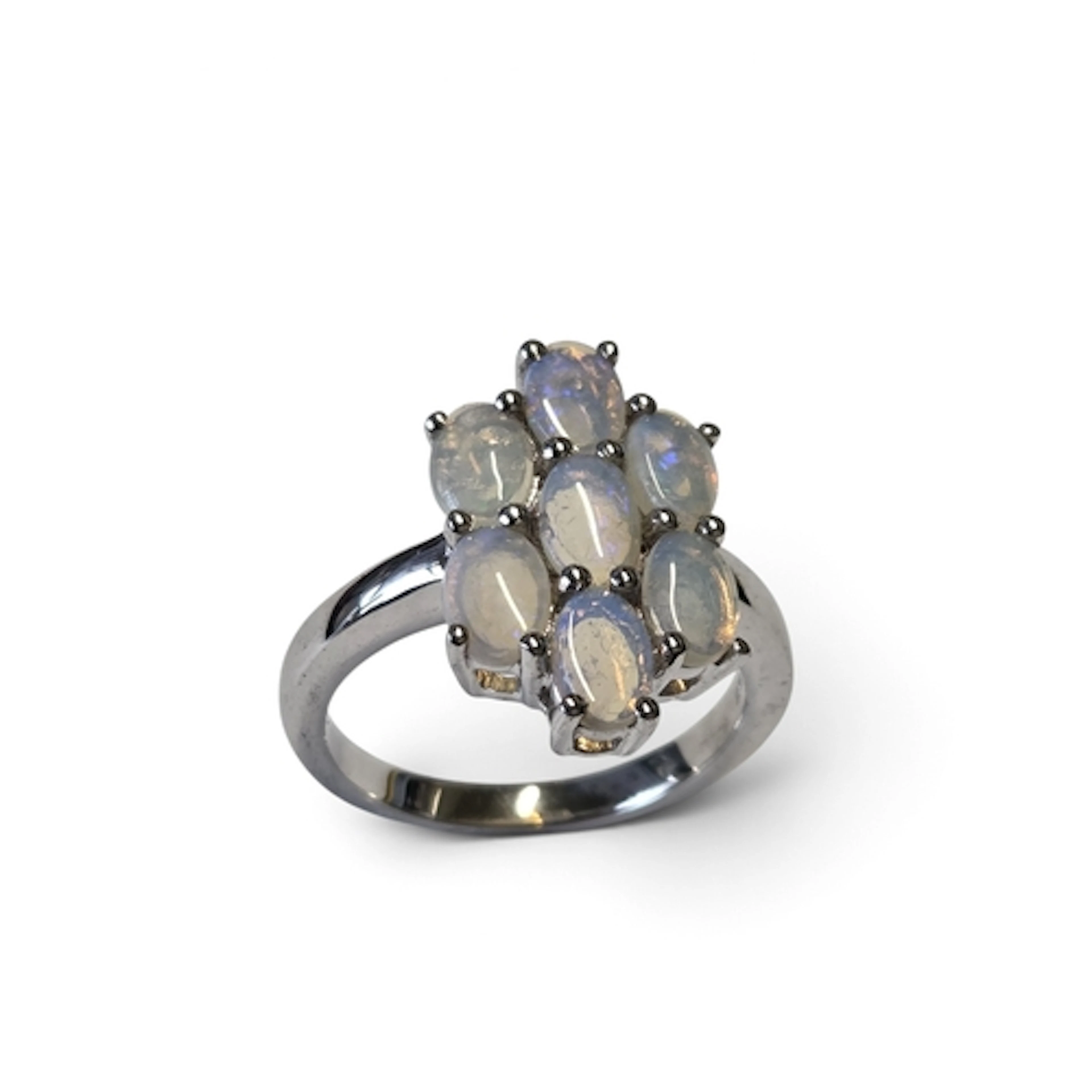 A Silver and Opal cluster Ring, size N.