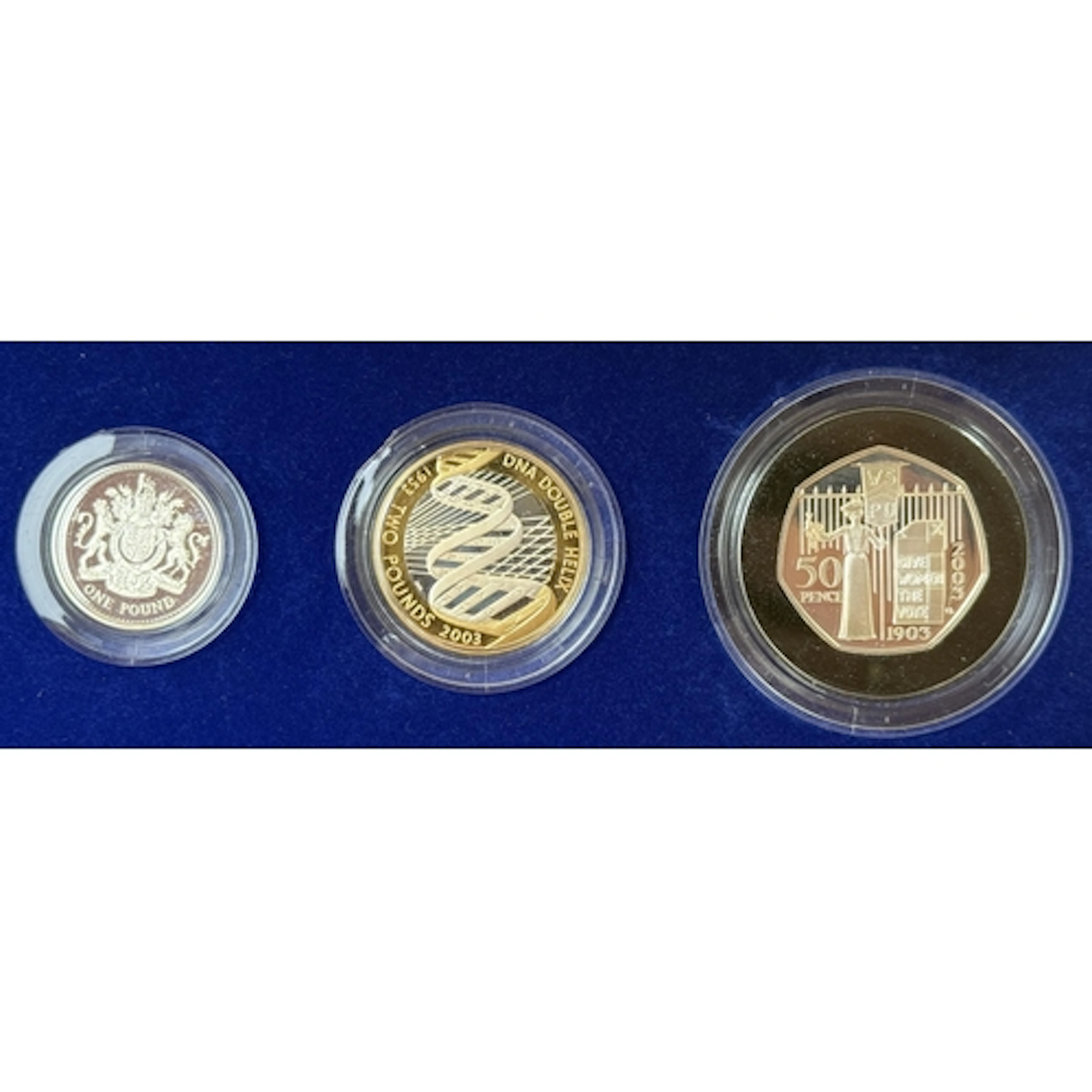 A pair of UK 2003 Silver Proof Piedfort 3-Coin Collections, ...