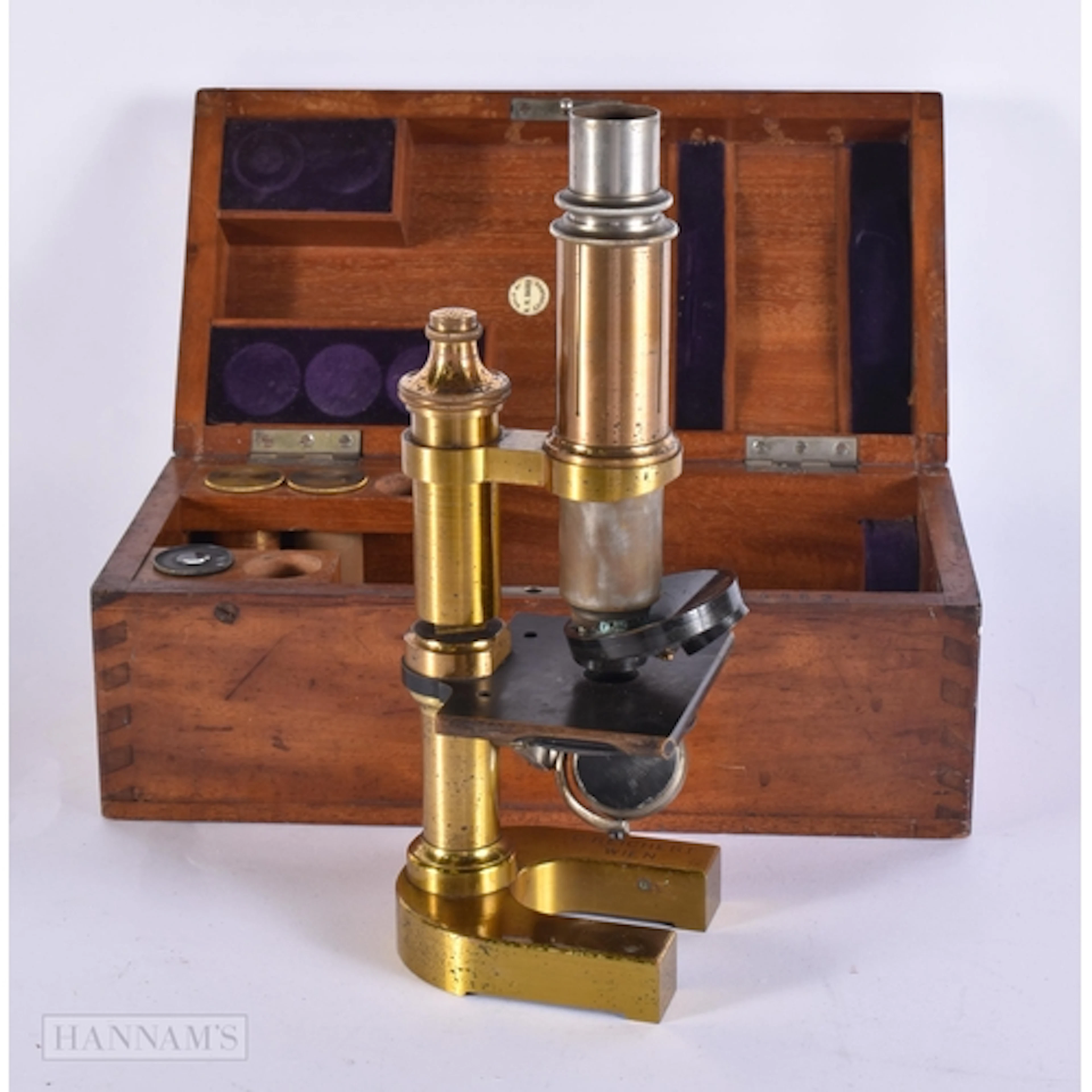 Antique C Reichert Brass Microscope W/ Wooden Box. Box 28 cm...