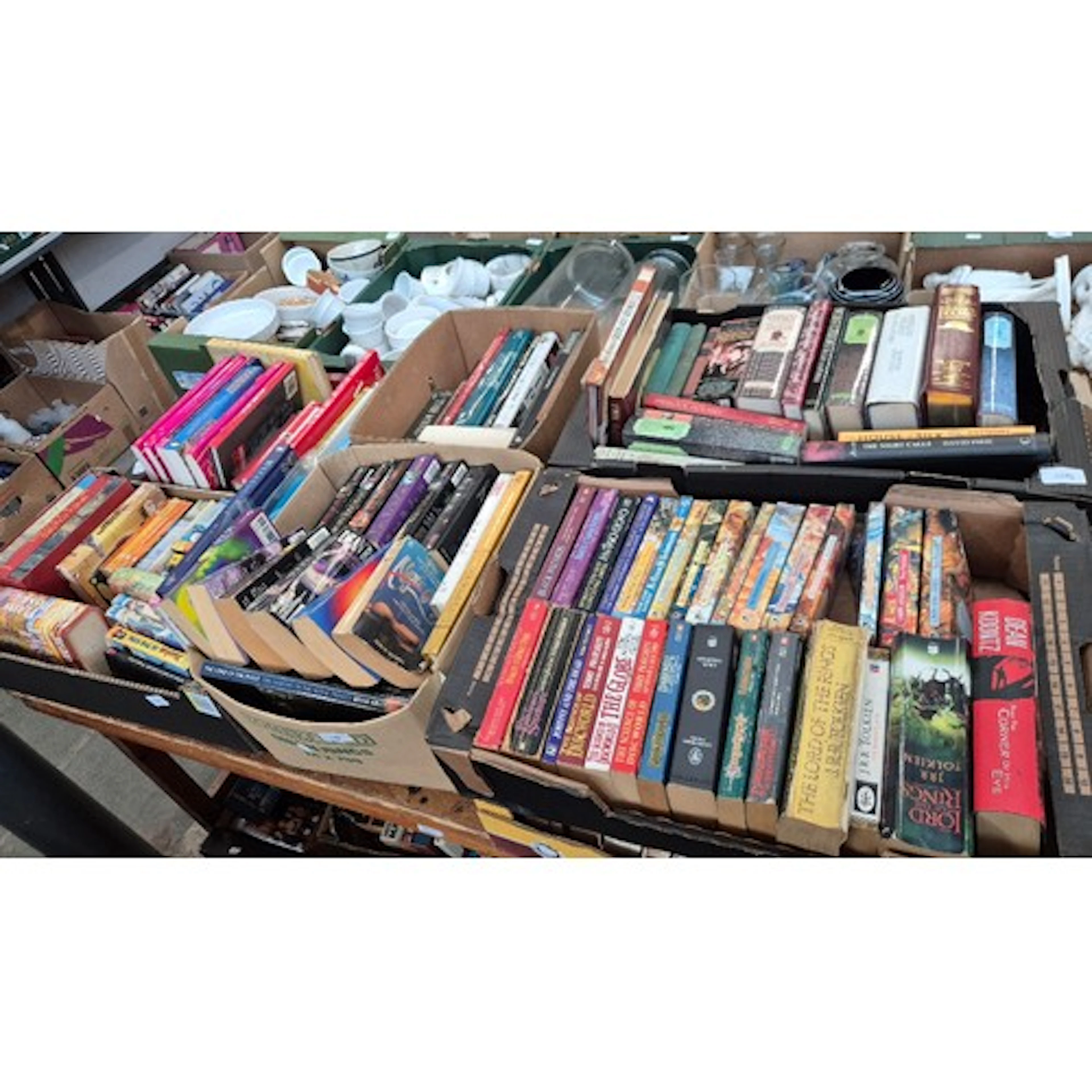 8 boxes of books including Brian W Aldiss Helliconia trilogy...