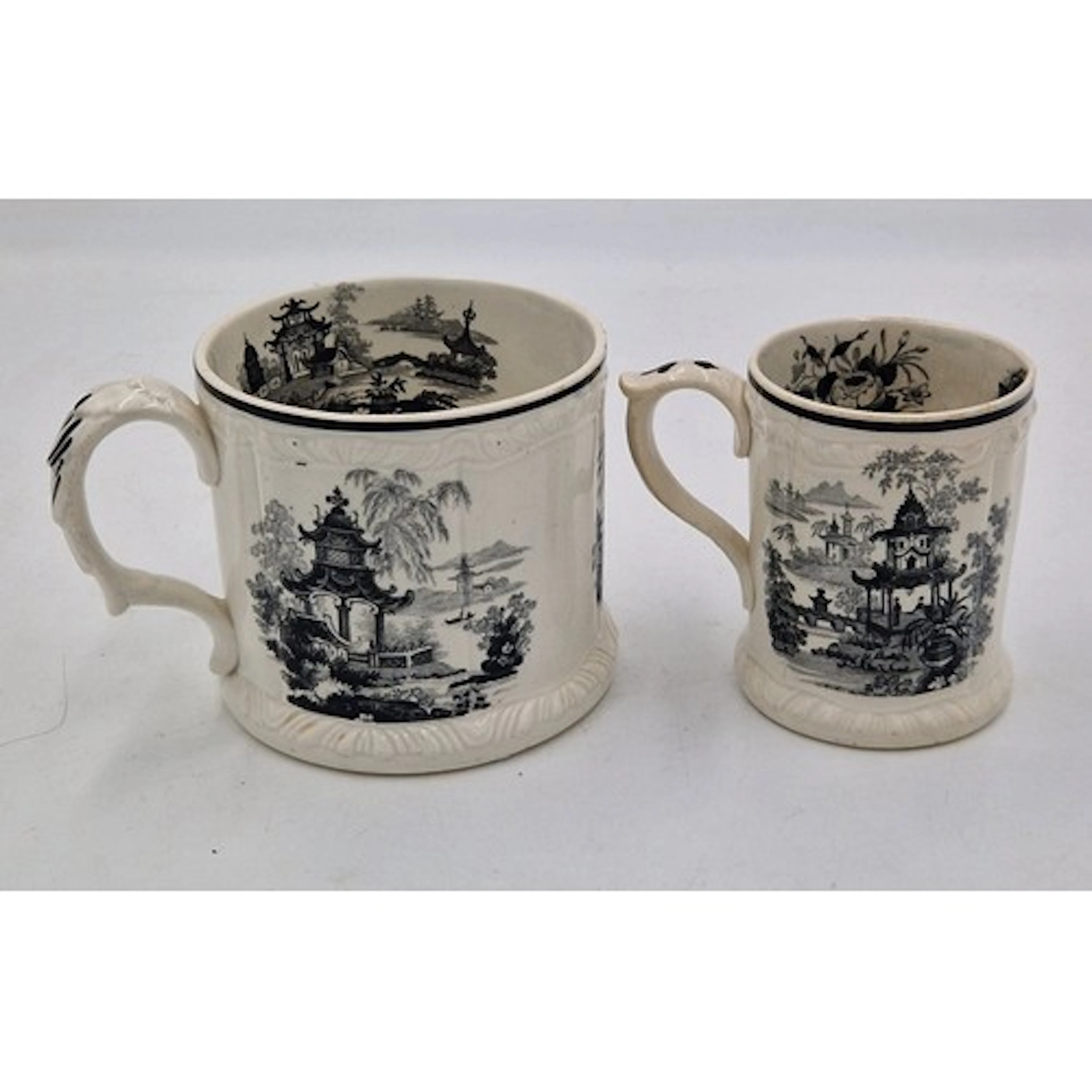 Two early 19th century black and white transfer printed Swan...