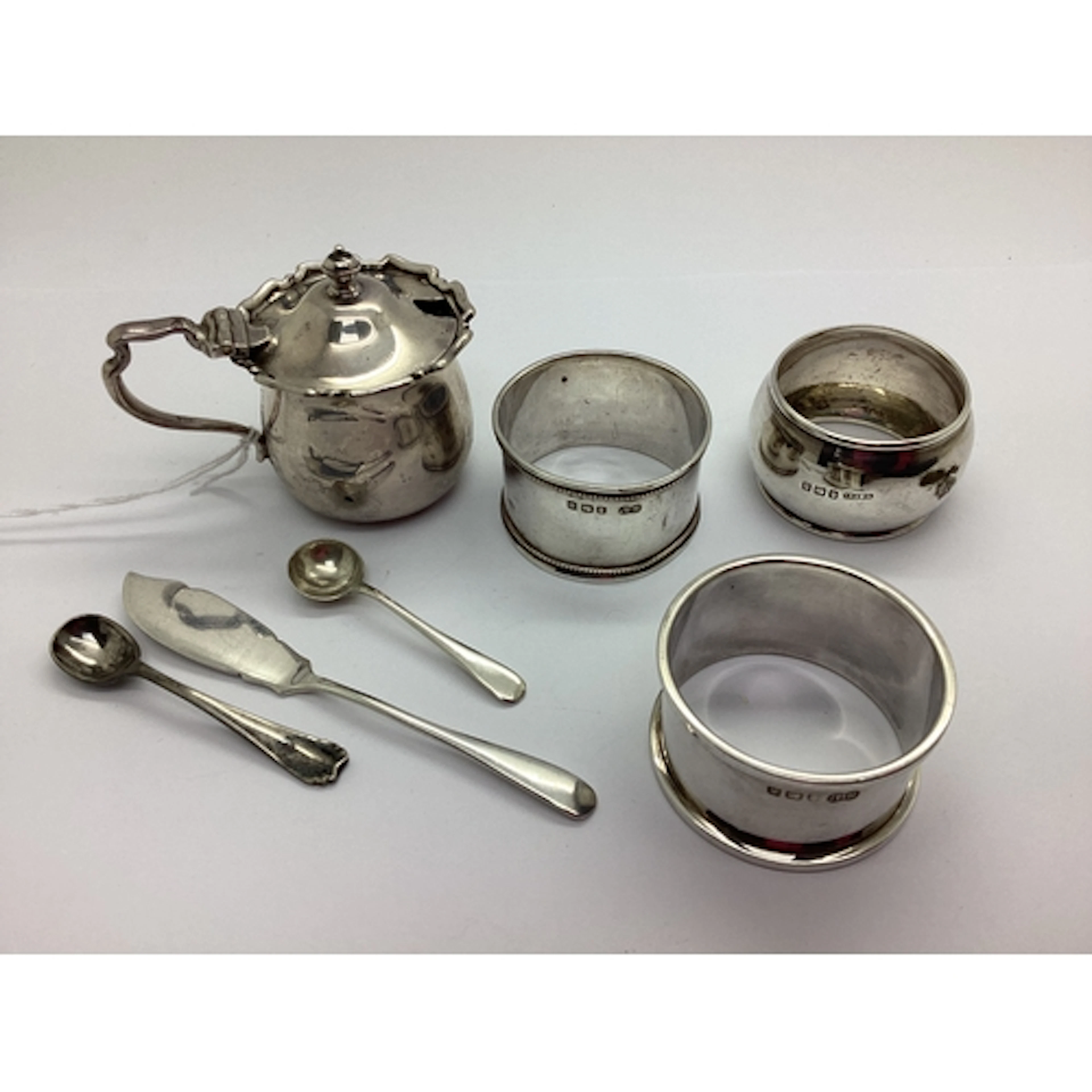 A Hallmarked Silver Lidded Mustard, complete with blue glass...