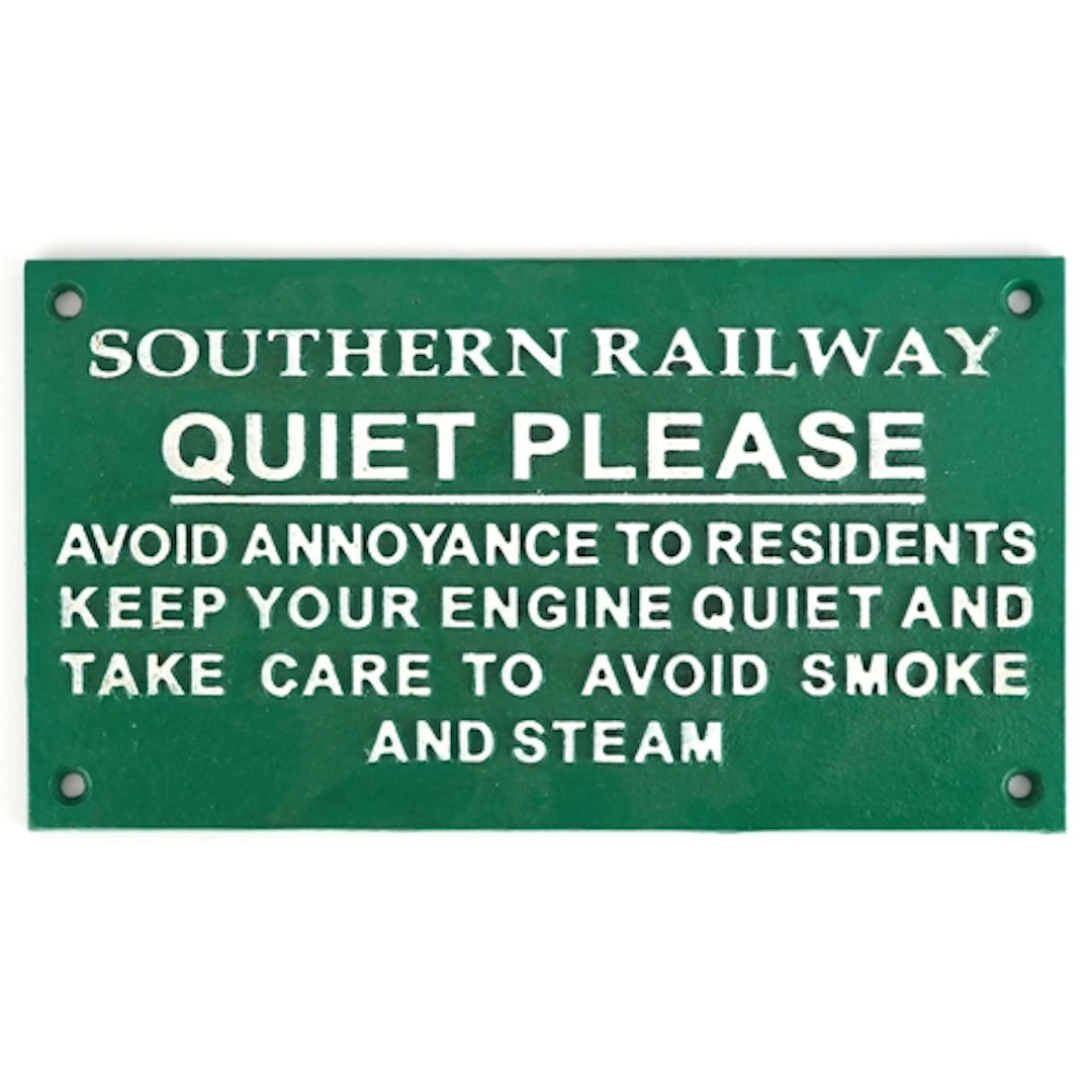 Painted cast iron Southern Railway 'Quiet Please' sign, 27.5...