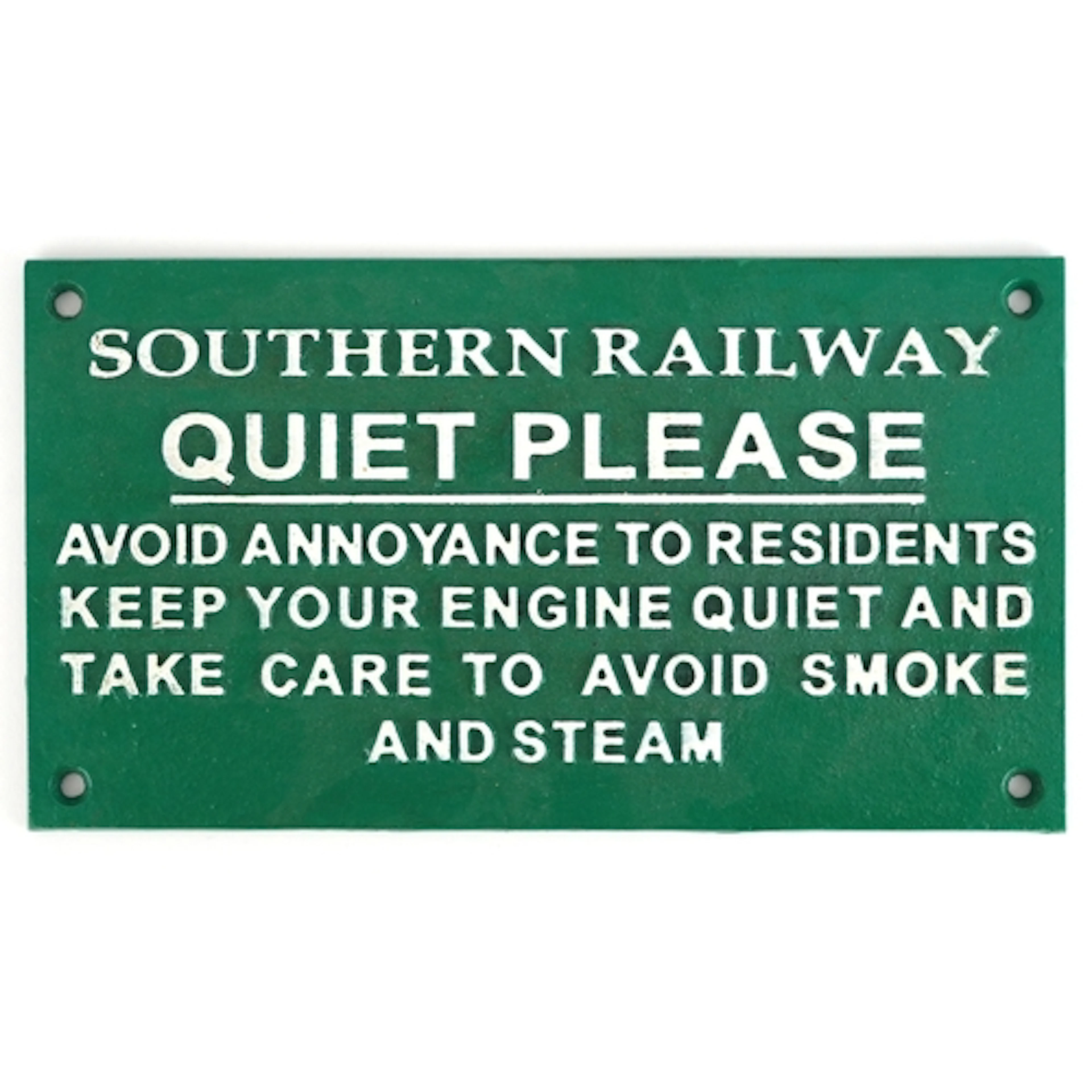 Painted cast iron Southern Railway 'Quiet Please' sign, 27.5...