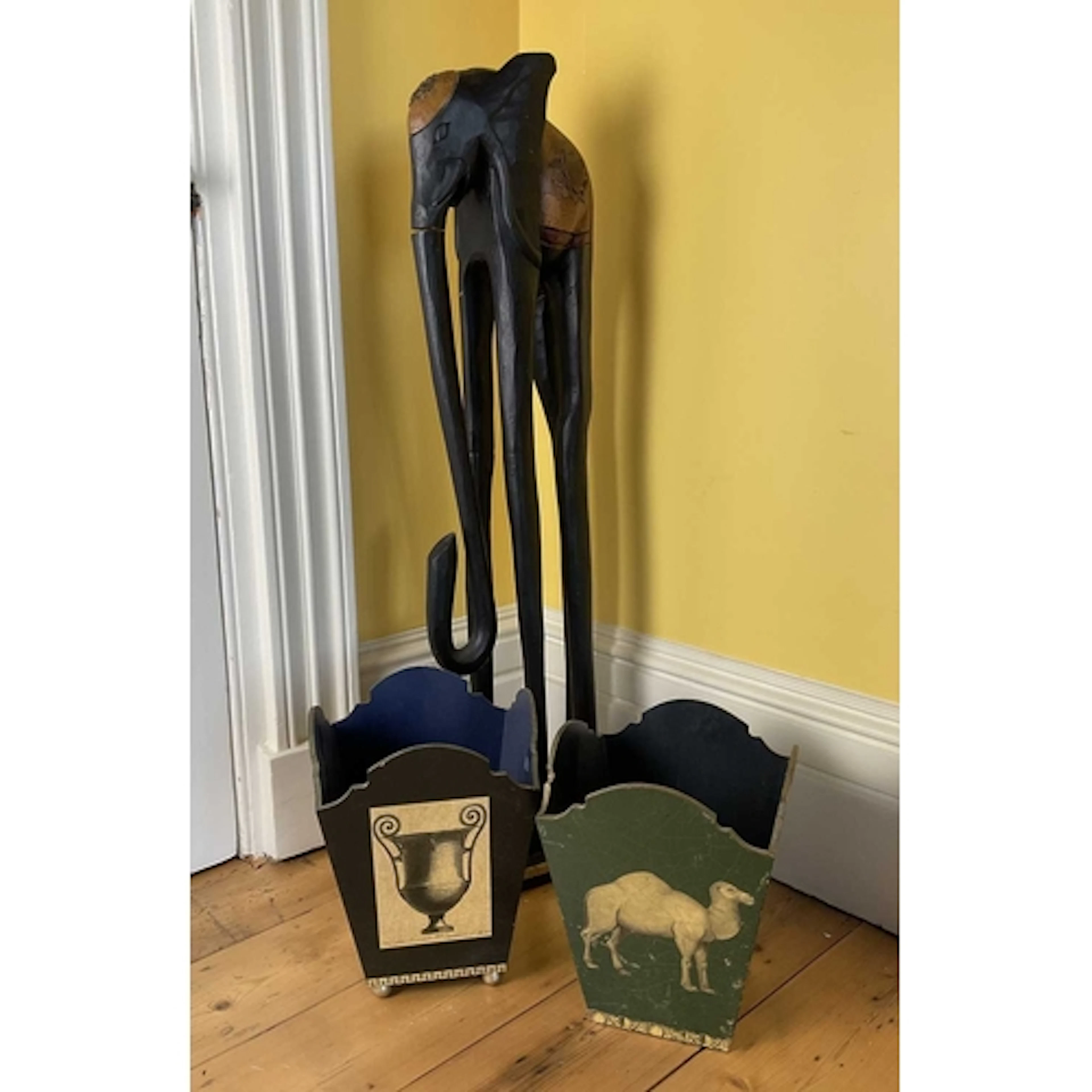 Two Waste Baskets in the manner of Piero Fornasetti and a Ca...