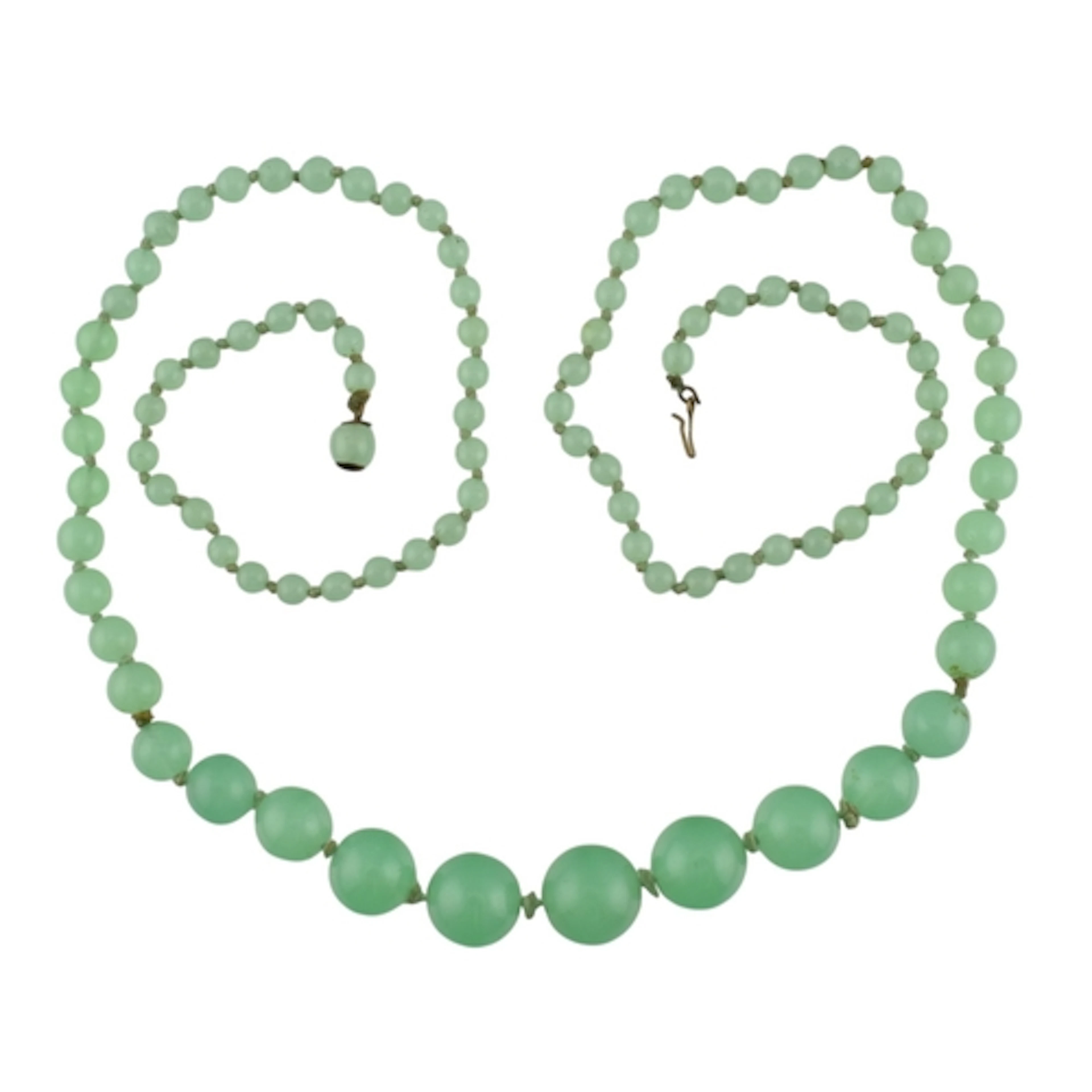A vintage uranium glass bead necklace. The necklace with gra...
