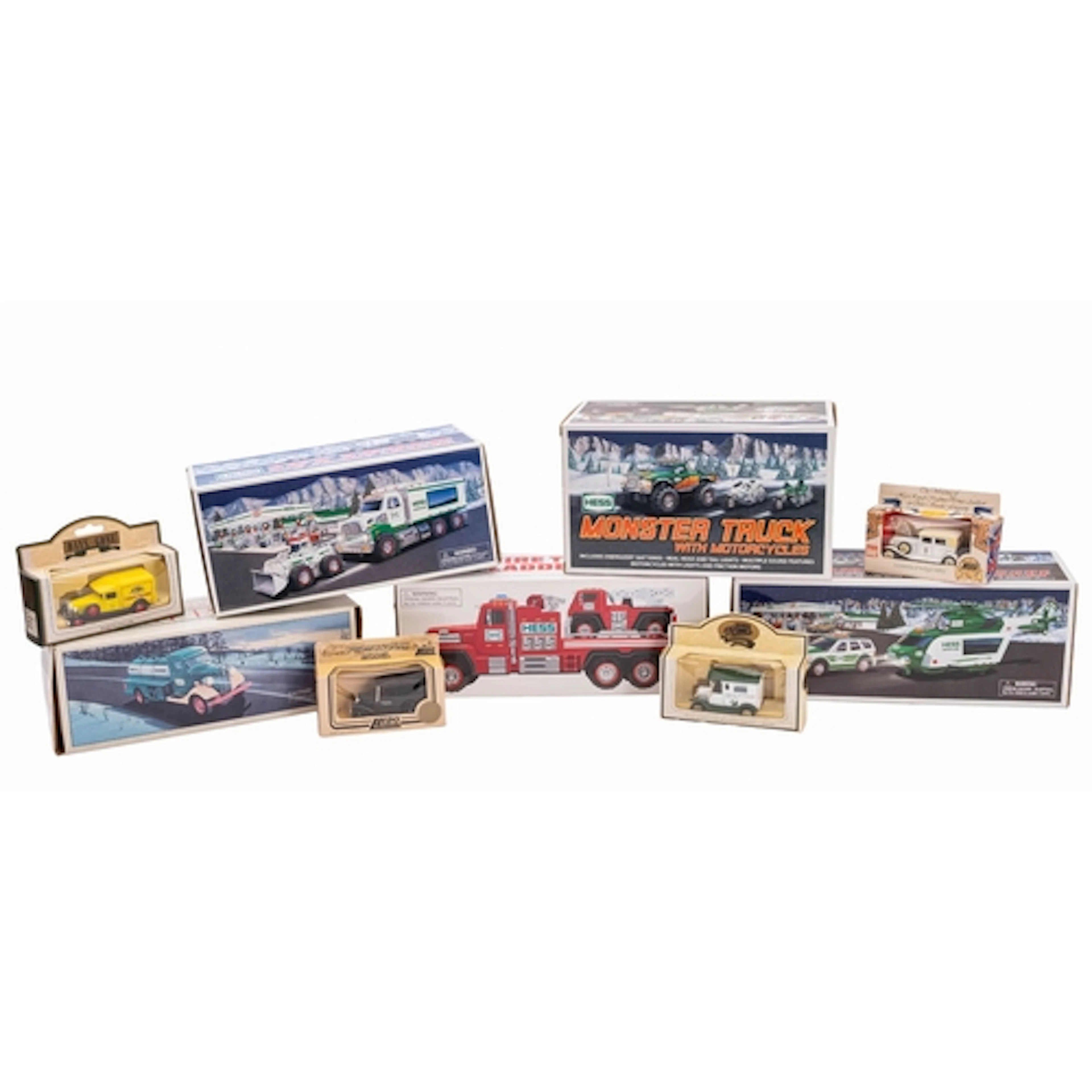 Five Hess diecast vehicle sets. Including helicopter and res...