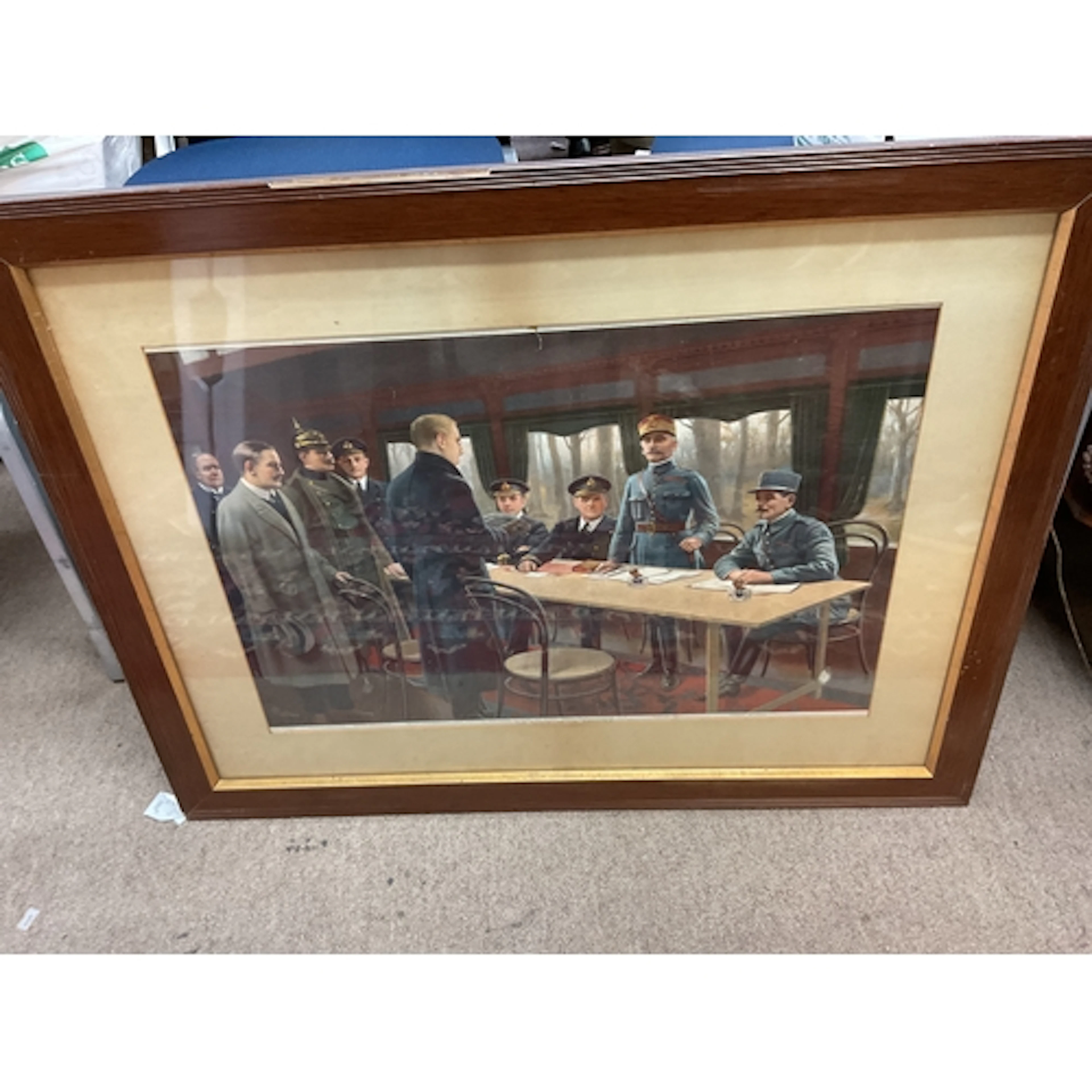 Framed and glazed WWI Print of the Treaty of Versailles bein...