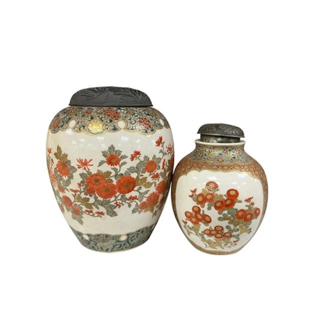 Two Japanese Meiji period satsuma pot pourri jars with patin...