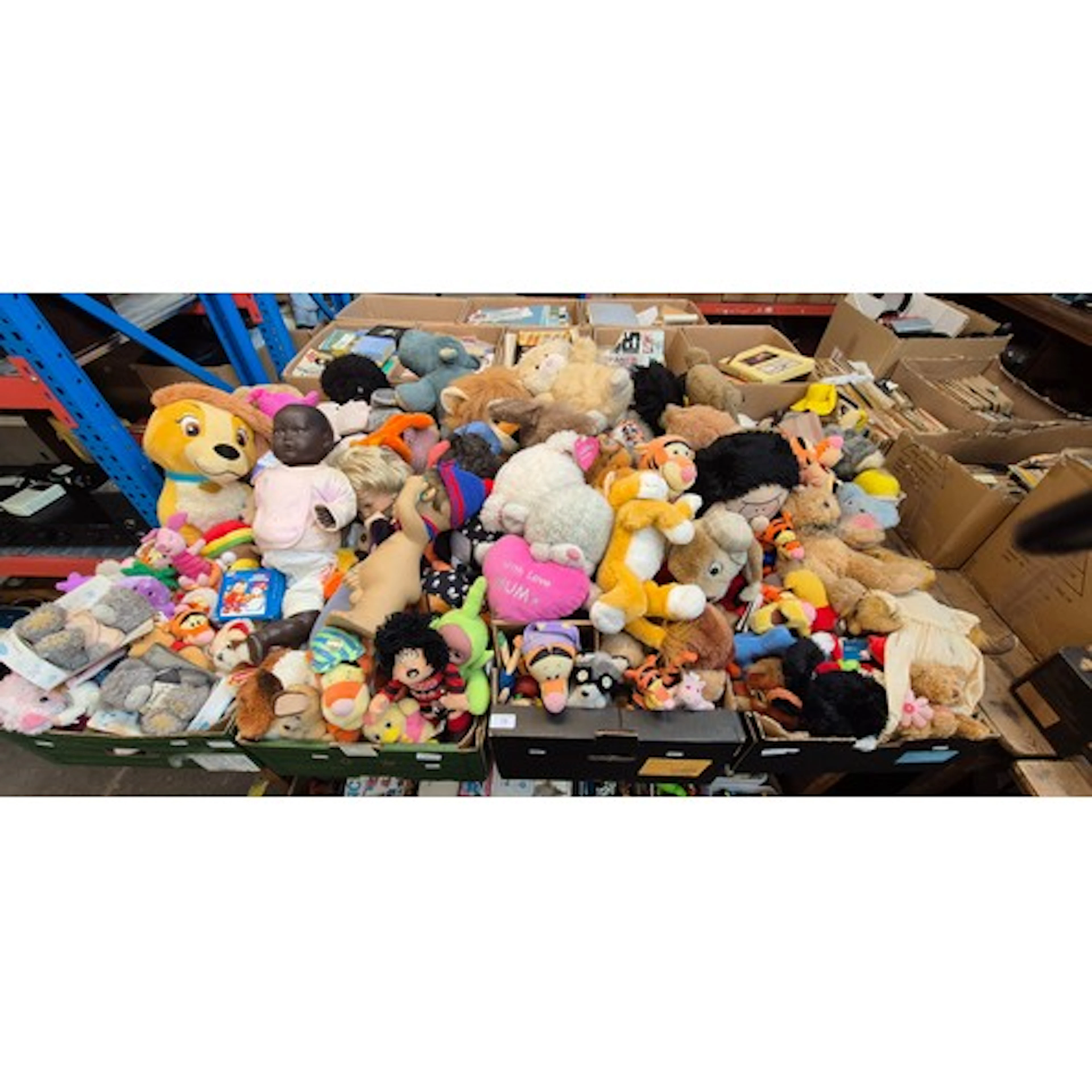 7 boxes of soft toys etc