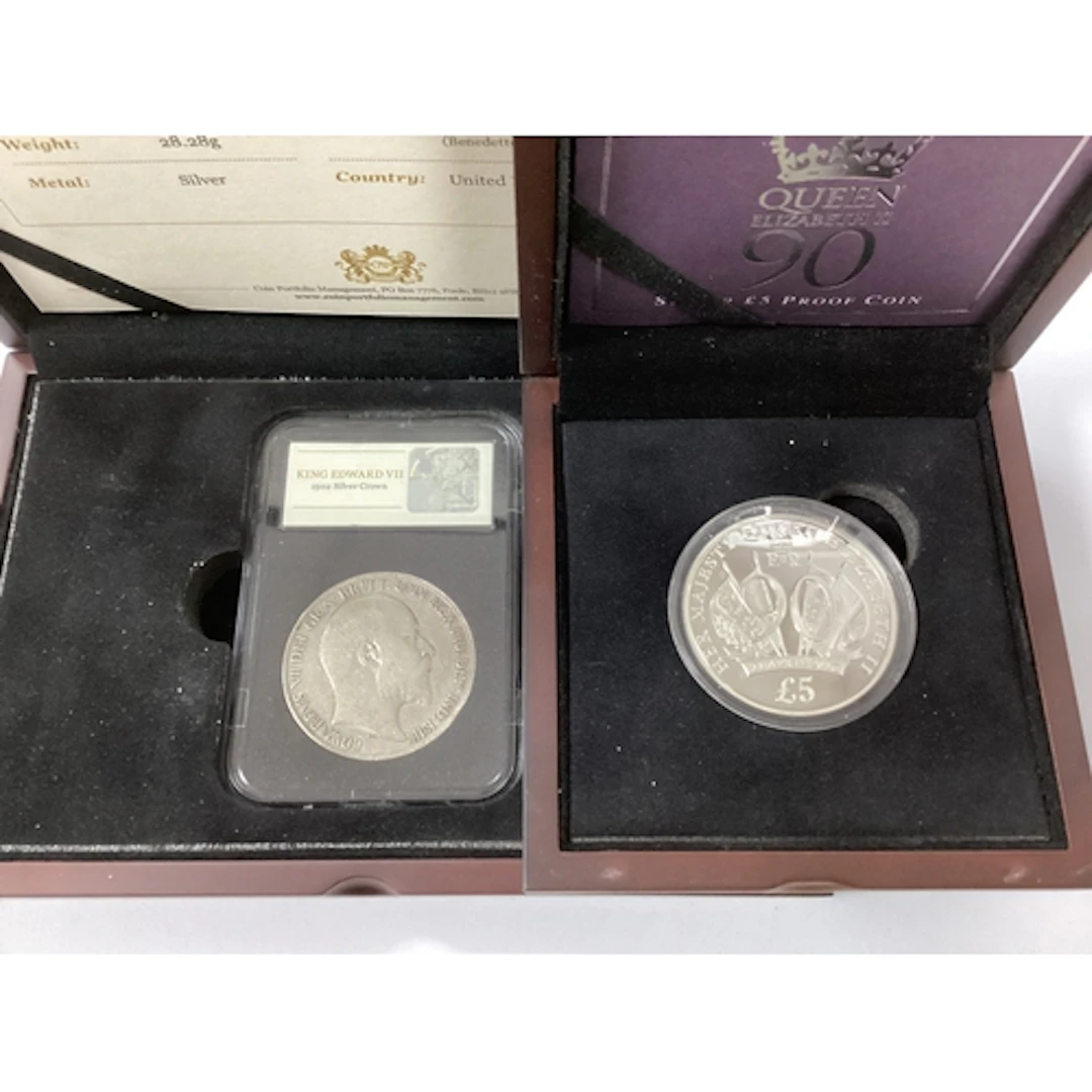 1902 Edward VII Silver Crown, together with a 2016 Jersey QE...