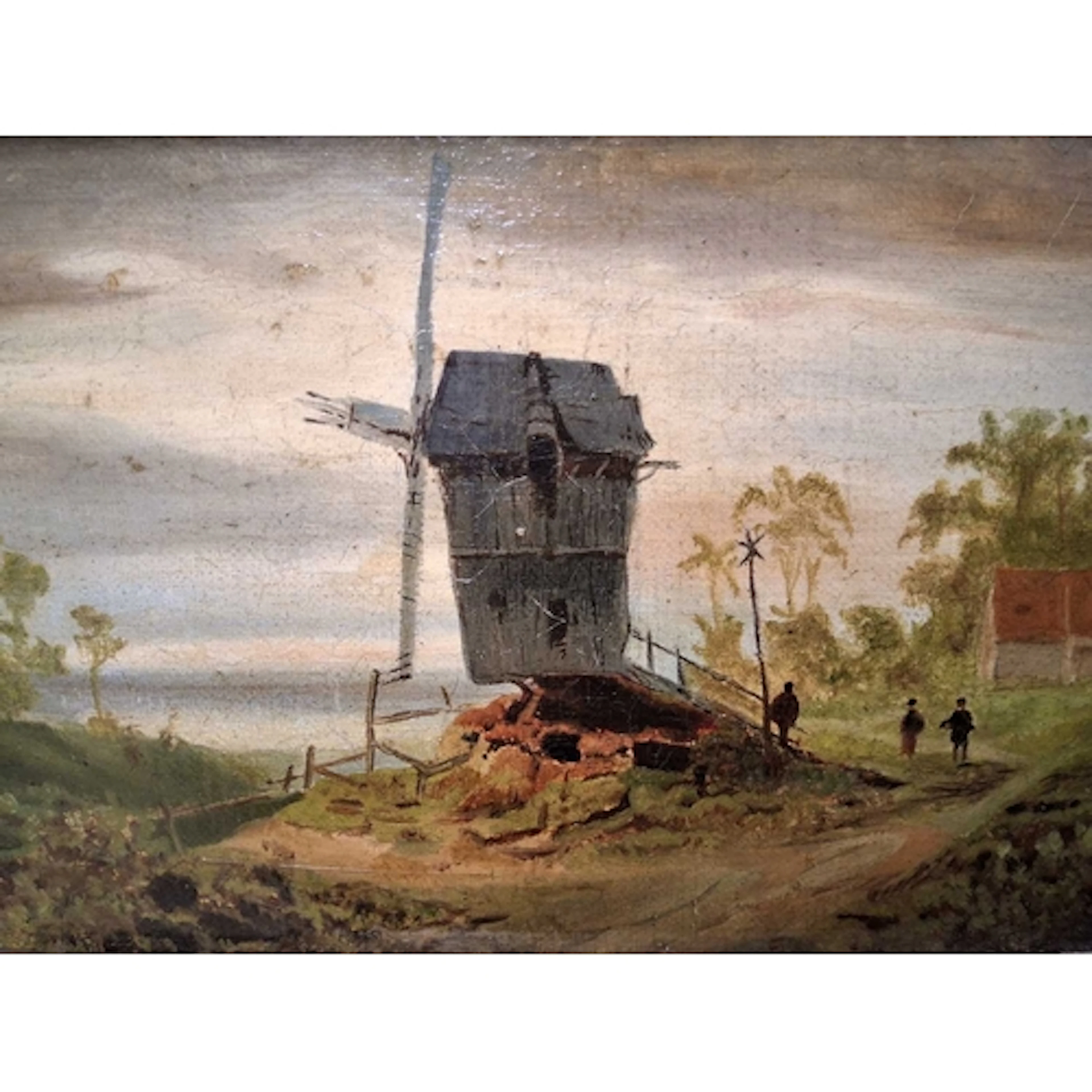 AN UNSIGNED LATE 19TH CENTURY PICTURE OF A WINDMILL, the win...