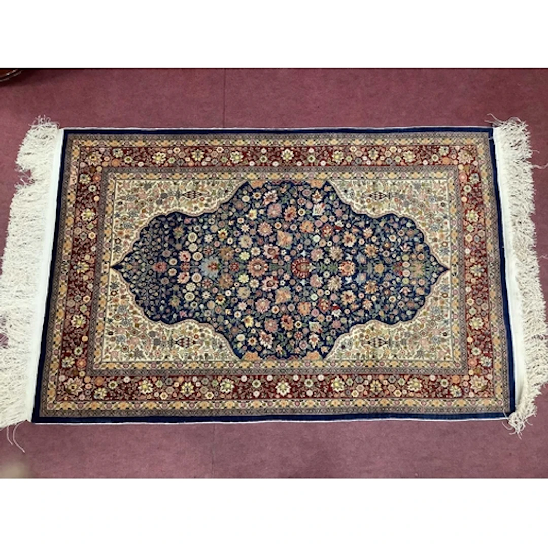 Turkish Silk Tassel Rug with all over floral decoration, tre...