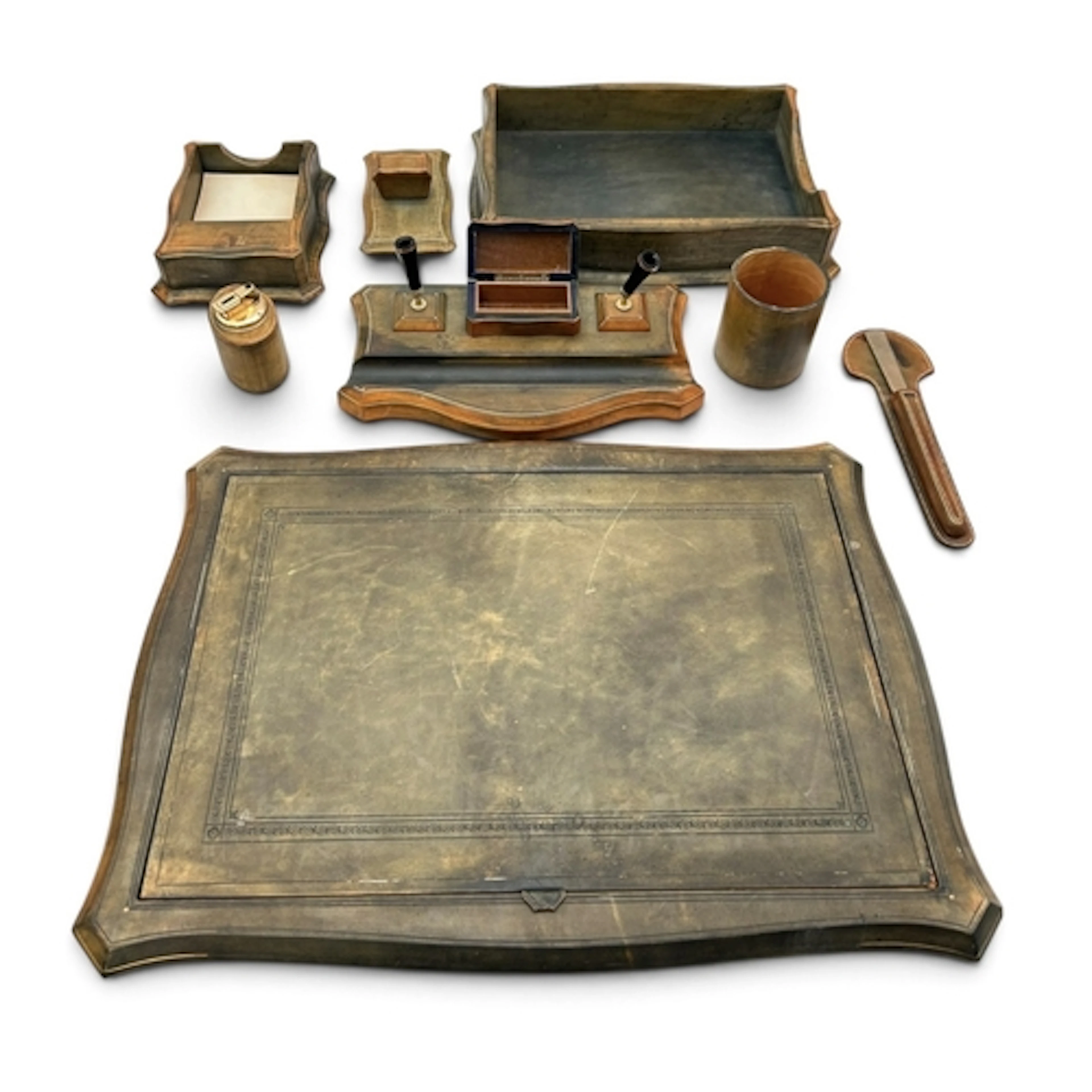 ASPREY LONDON: LEATHER WRITING DESK SET Marked Asprey London...