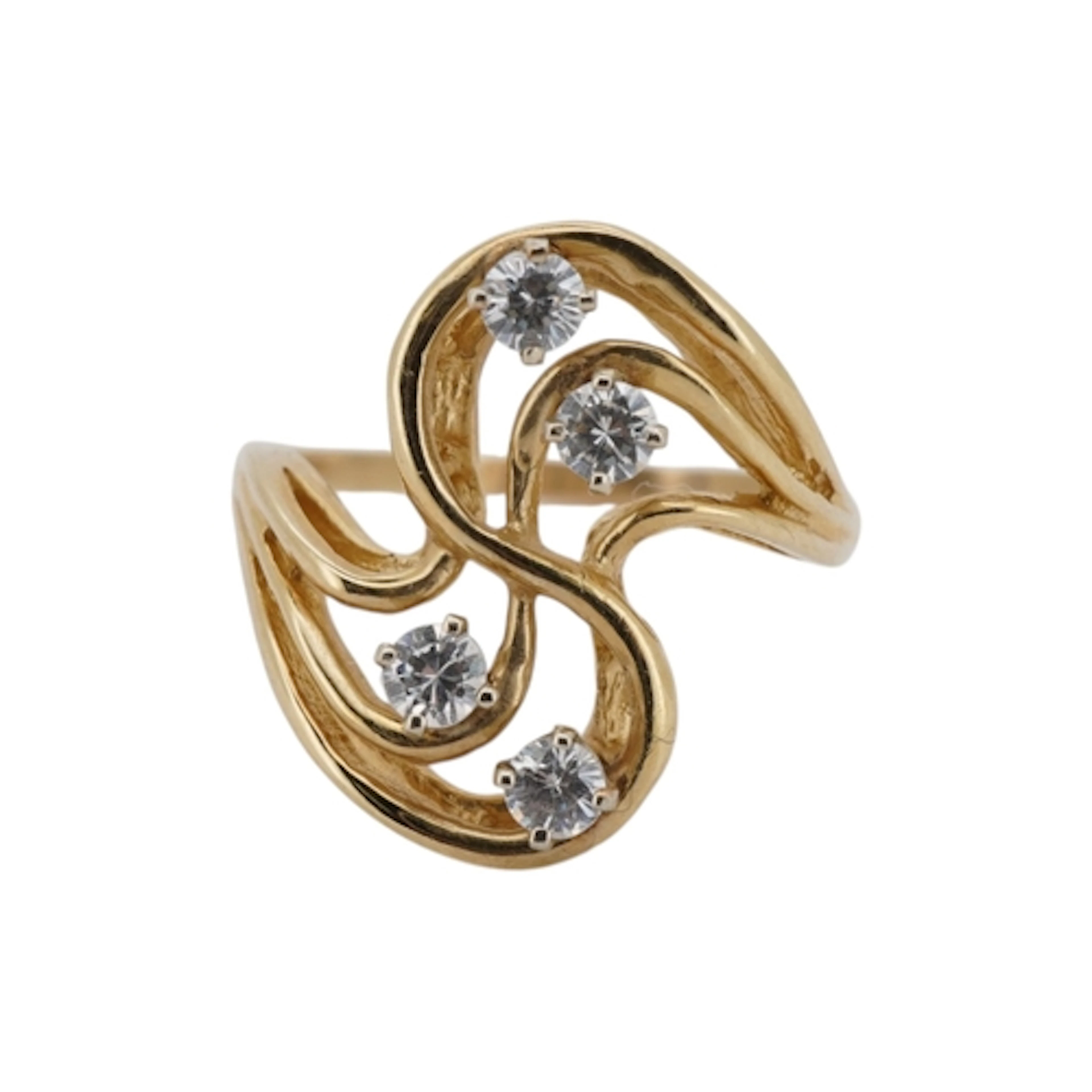 A recent 14k and four stone diamond set open work scrolling ...