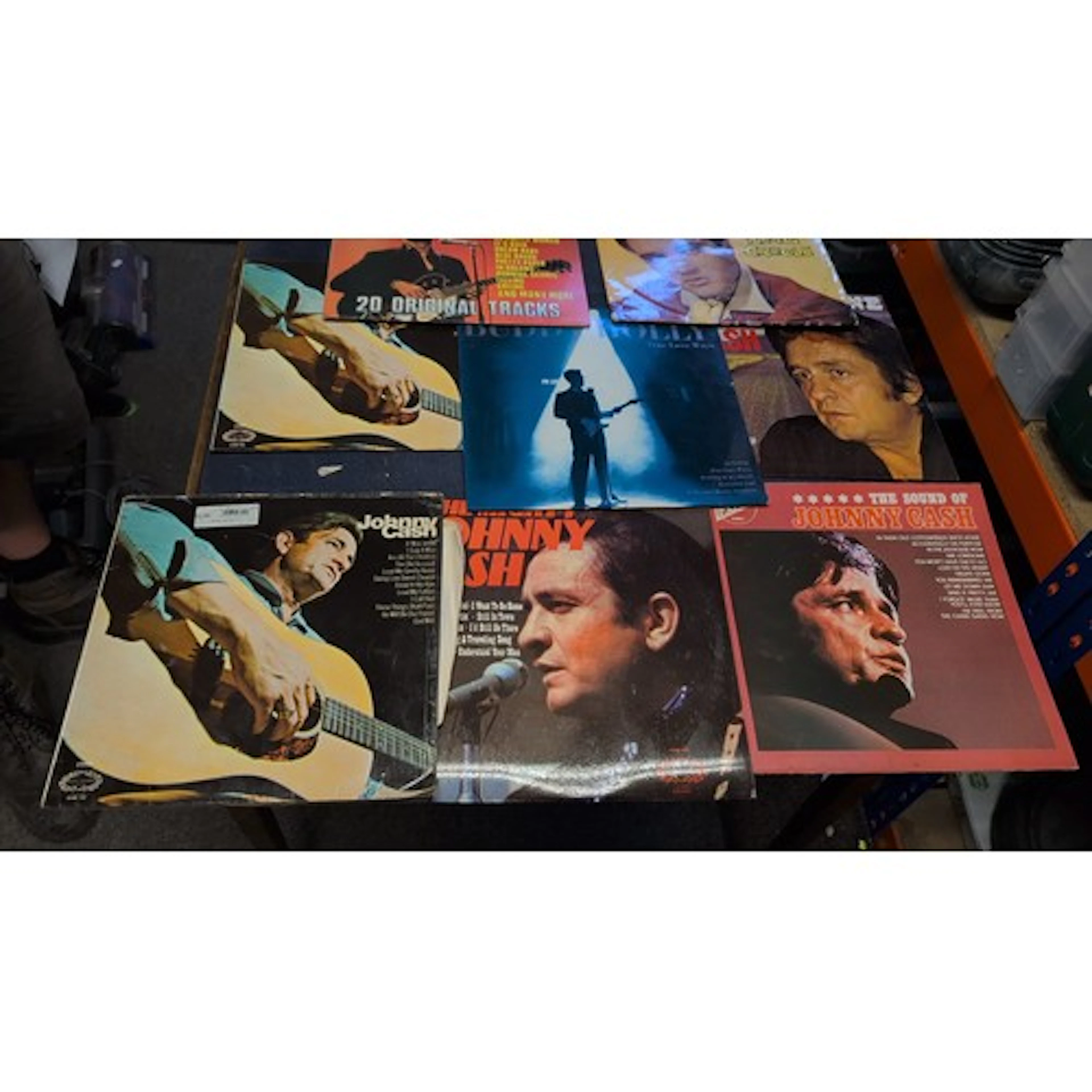 A group of vintage popular-music LP records, including Johnn...