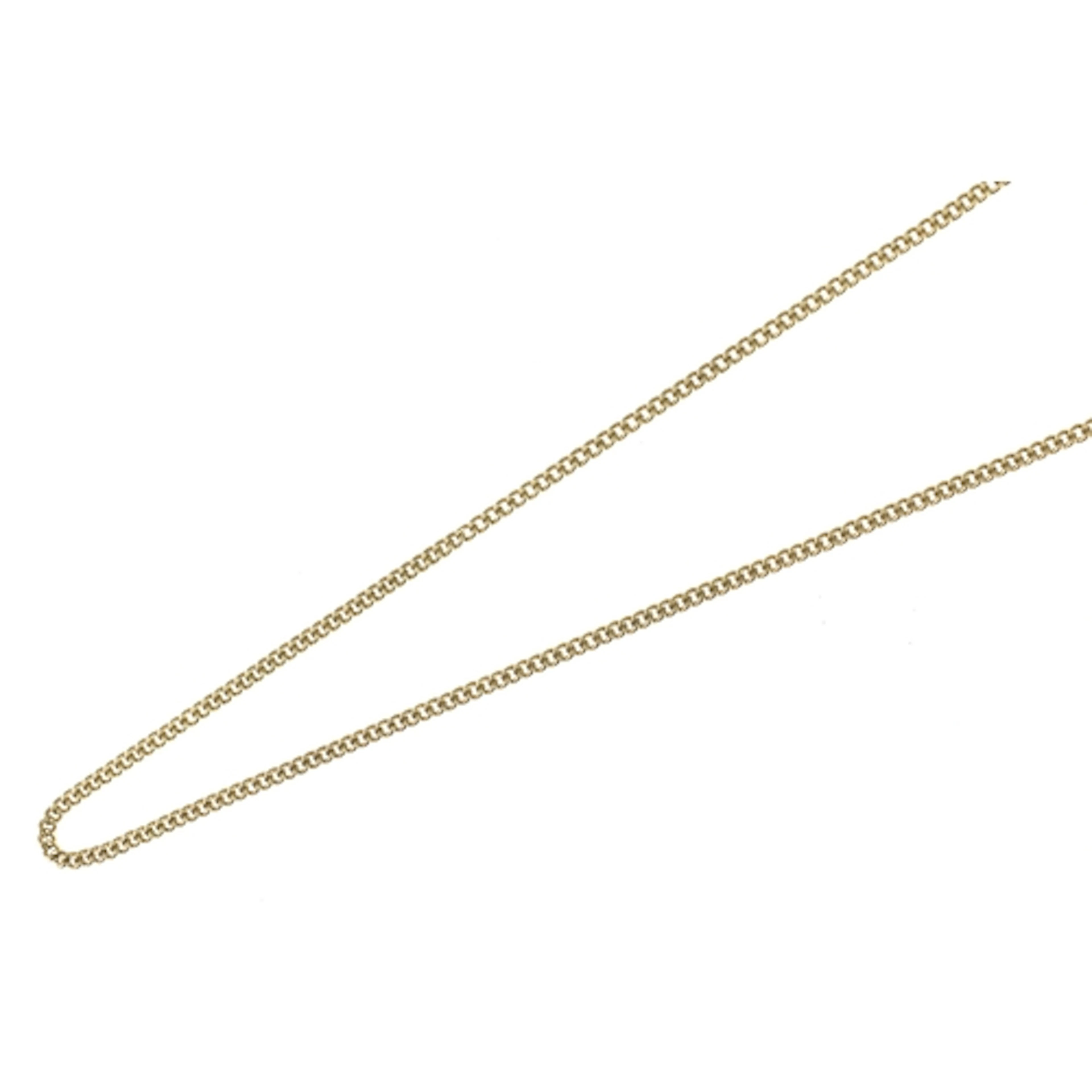 A yellow metal opera length curb link chain necklace, tested...